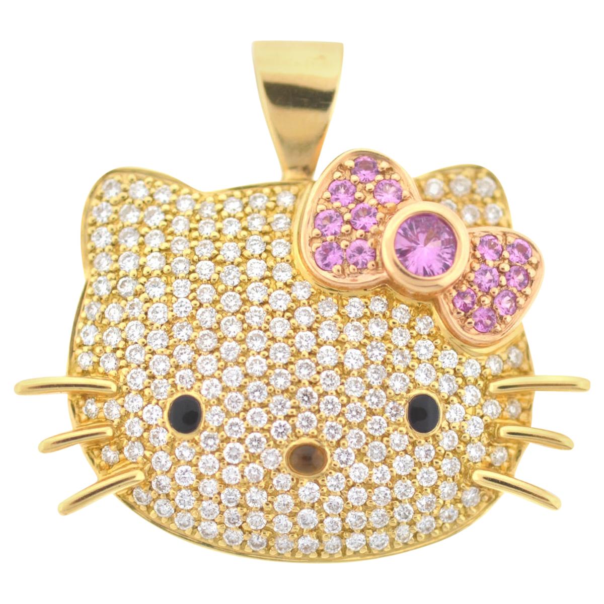 Bronze Hello Kitty Pendant Sanrio Connector Bead Jewelry Hairbow Gold Vintage NR 
