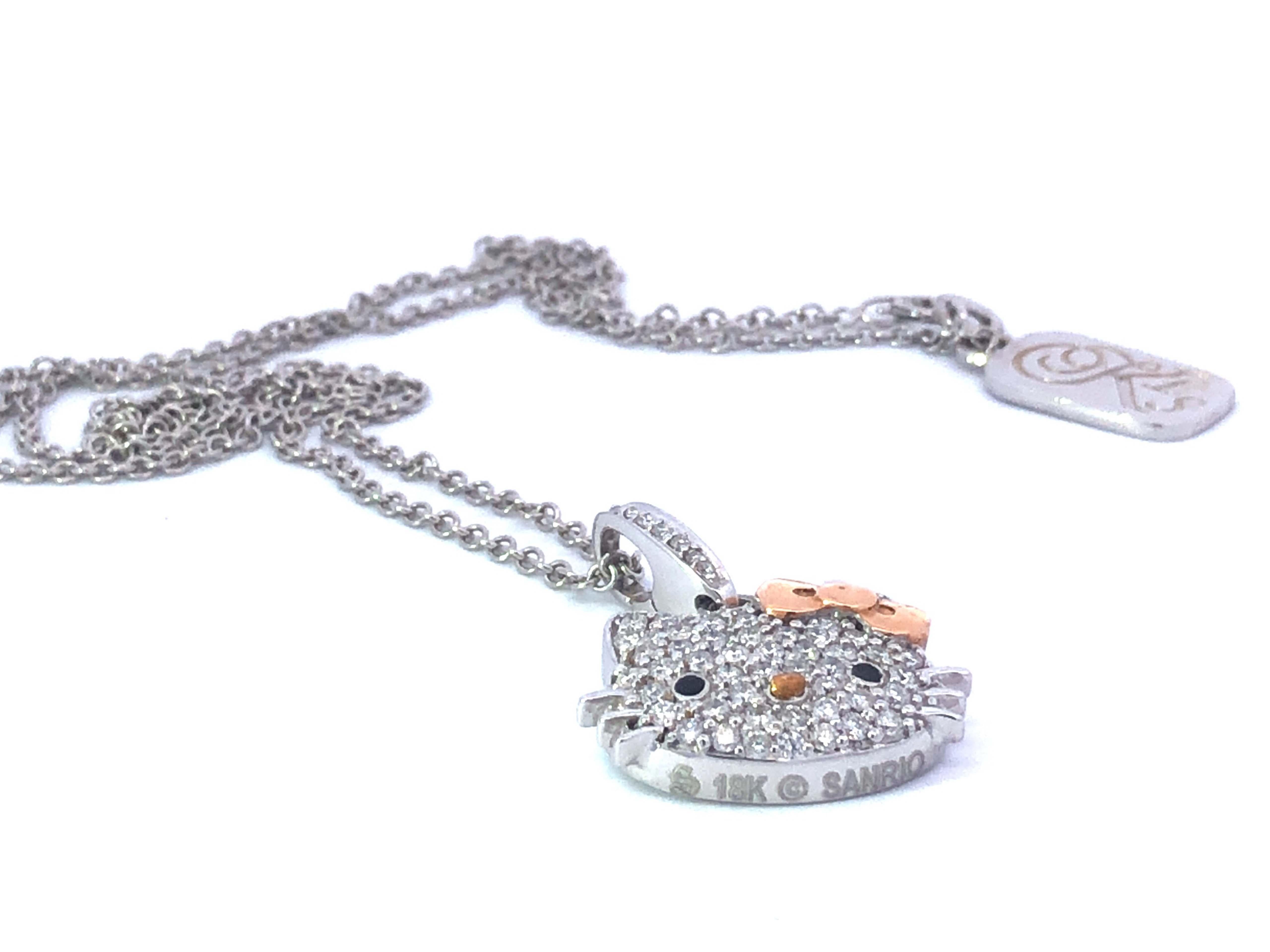 Kimora Lee Simmons Sanrio Hello Kitty 18k White Gold and Diamond Necklace In Excellent Condition In Honolulu, HI