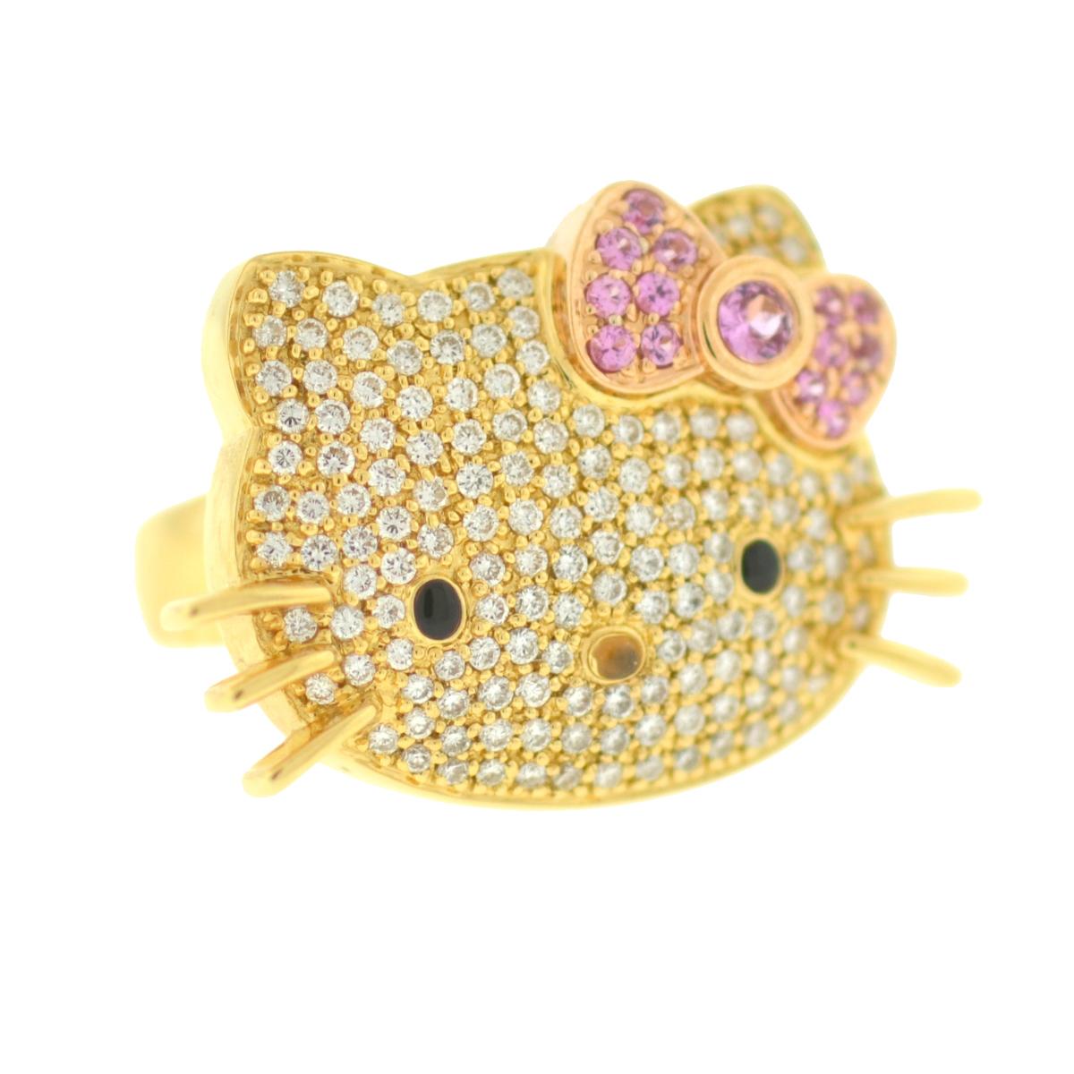 Company	Sanrio 
Style
Kimora Lee Simmons Sanrio Hello Kitty Ring
Metal
Size 	18k Yellow Gold (bow is rose gold) 
1