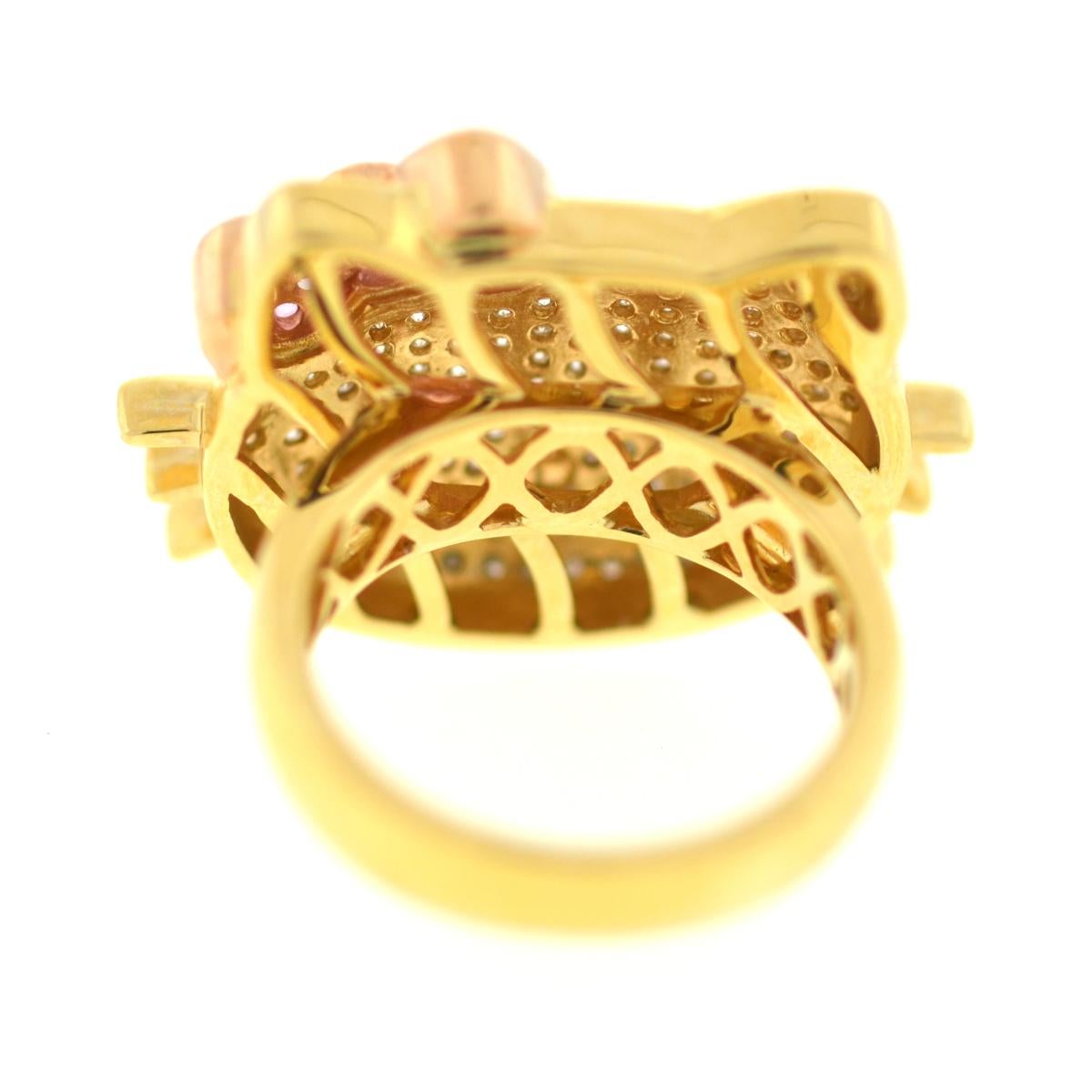 Round Cut Kimora Lee Simmons Sanrio Hello Kitty 18 Karat Yellow Gold Diamond Ring