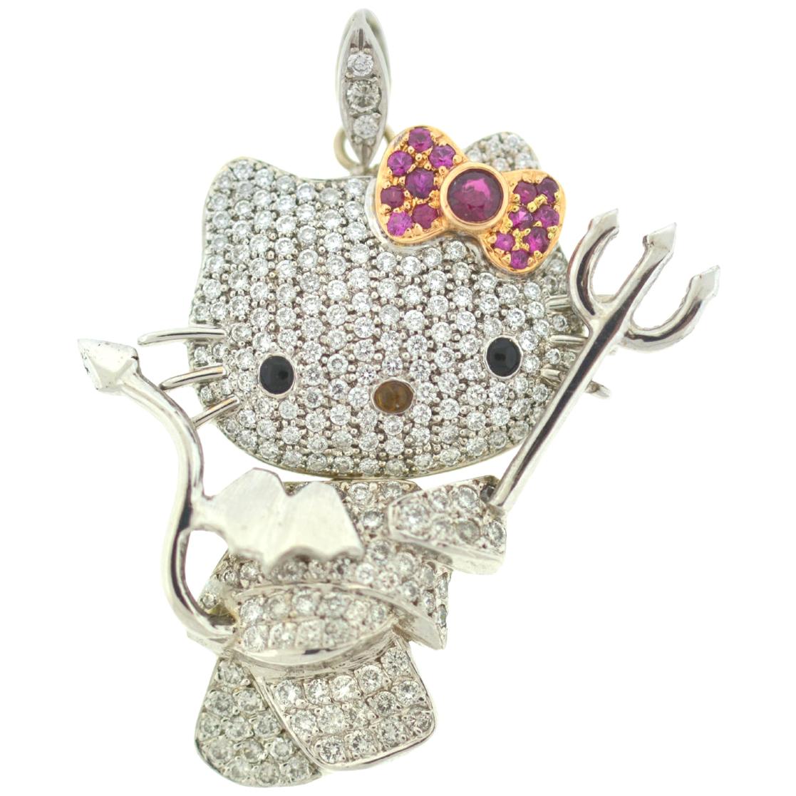 Kimora Lee Simmons Sanrio Hello Kitty Devil 18 Karat White Gold Diamond Pendant