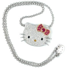 Kimora Lee Simons 18k WG 1.30ct Diamond & 0.65ct Ruby Hello Kitty Necklace 17.5"