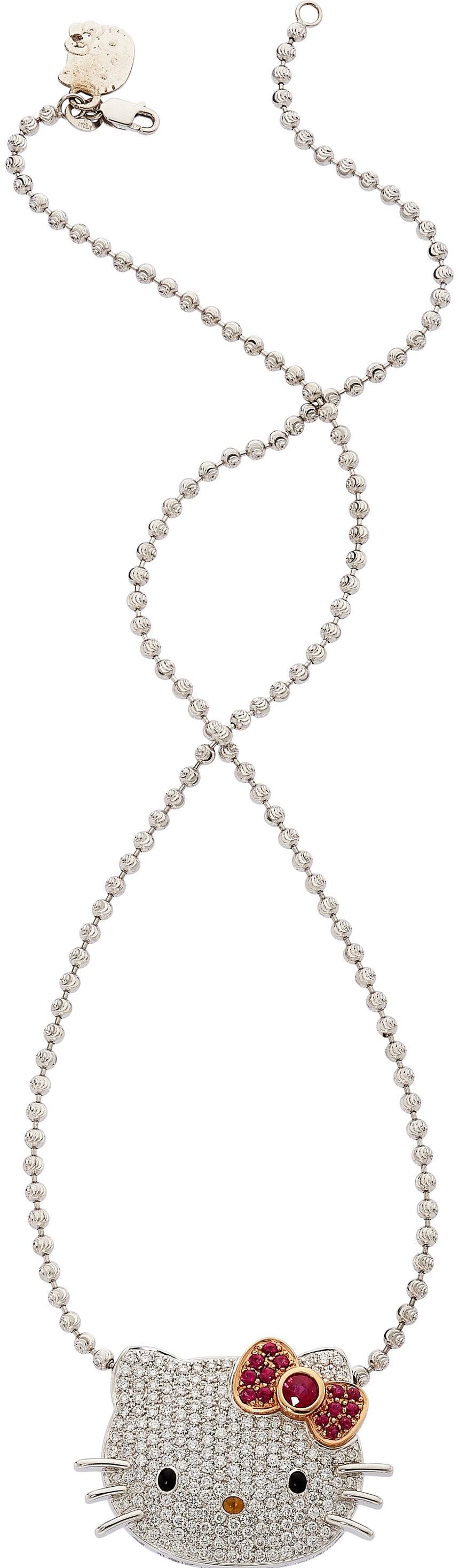 Moderne Kimora Lee Simon 18k WG 1.30ct Diamond & 0.65ct Ruby Hello Kitty Necklace 17.5