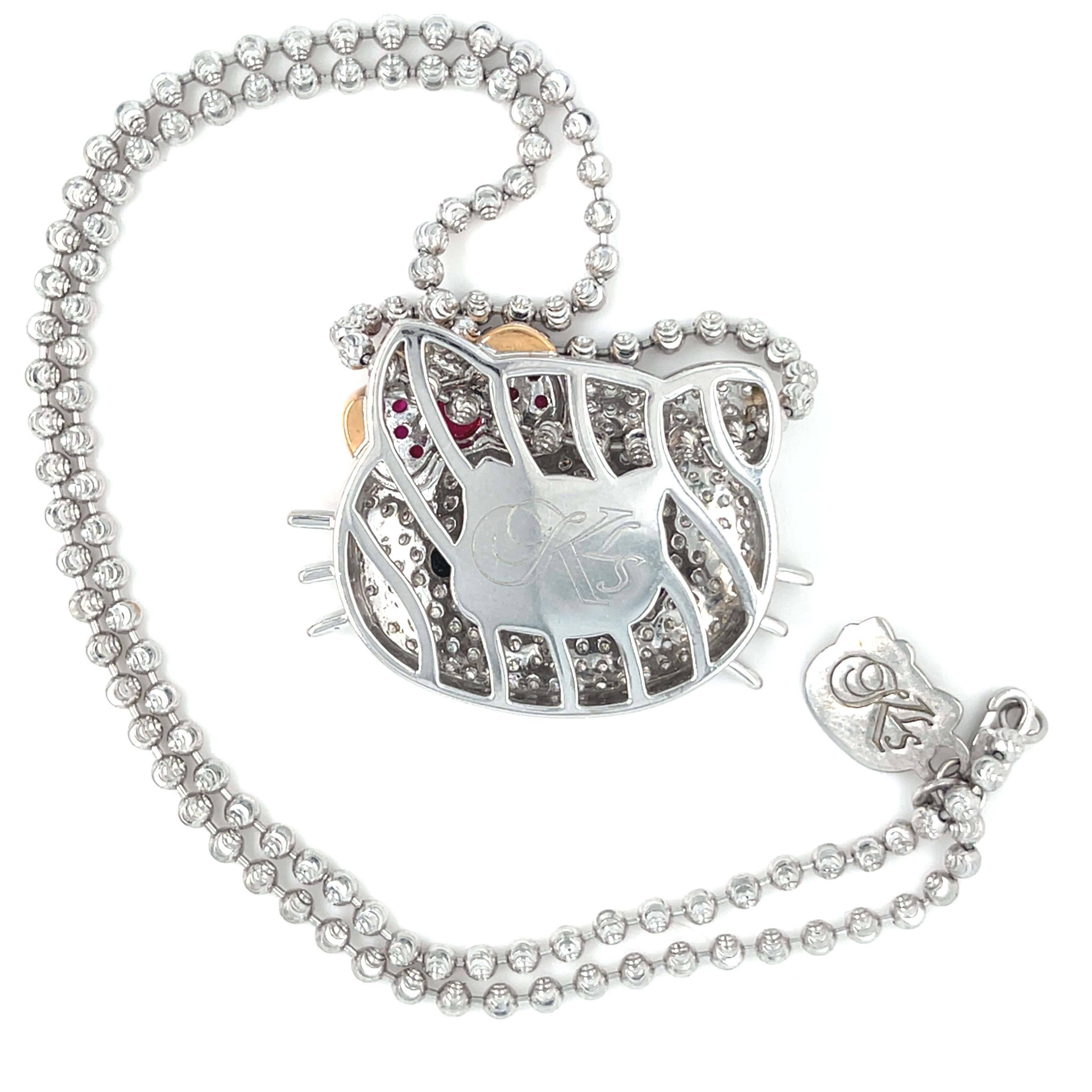 Kimora Lee Simon 18k WG 1.30ct Diamond & 0.65ct Ruby Hello Kitty Necklace 17.5