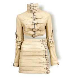 UNWORN Dolce & Gabbana Bondage Buckle Leather Jacket Skirt Suit Ensemble Y2K KIM