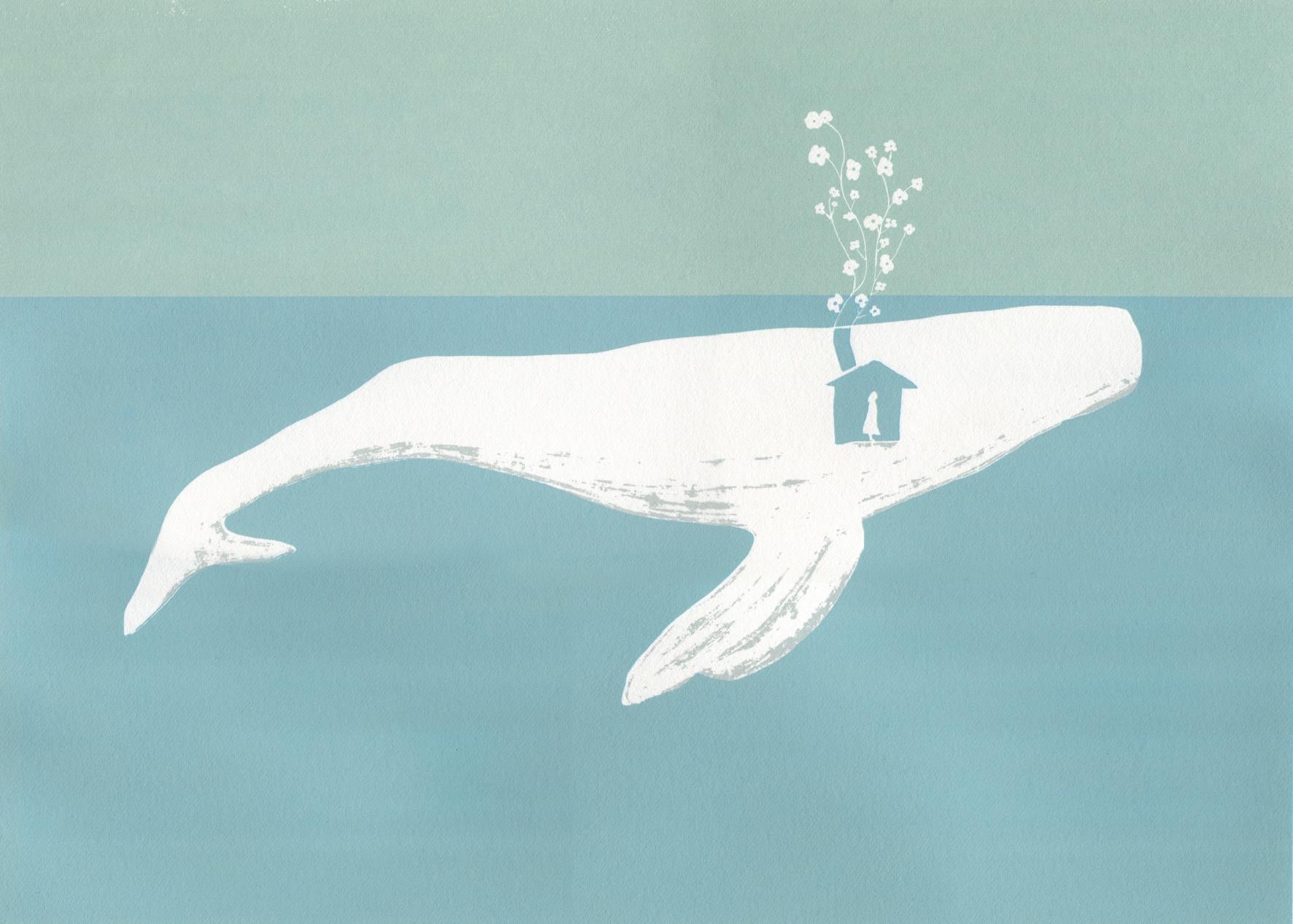 Kin Choi Lam Animal Print - "Be a Beautiful Beast" screen print limited edition seasons winter whale girl 