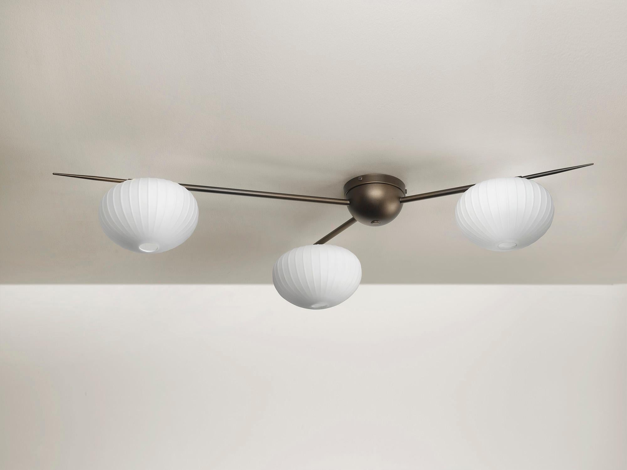 Contemporary KINA 3 Flushmount in Bronze and Blown Glass by Blueprint Lighting For Sale