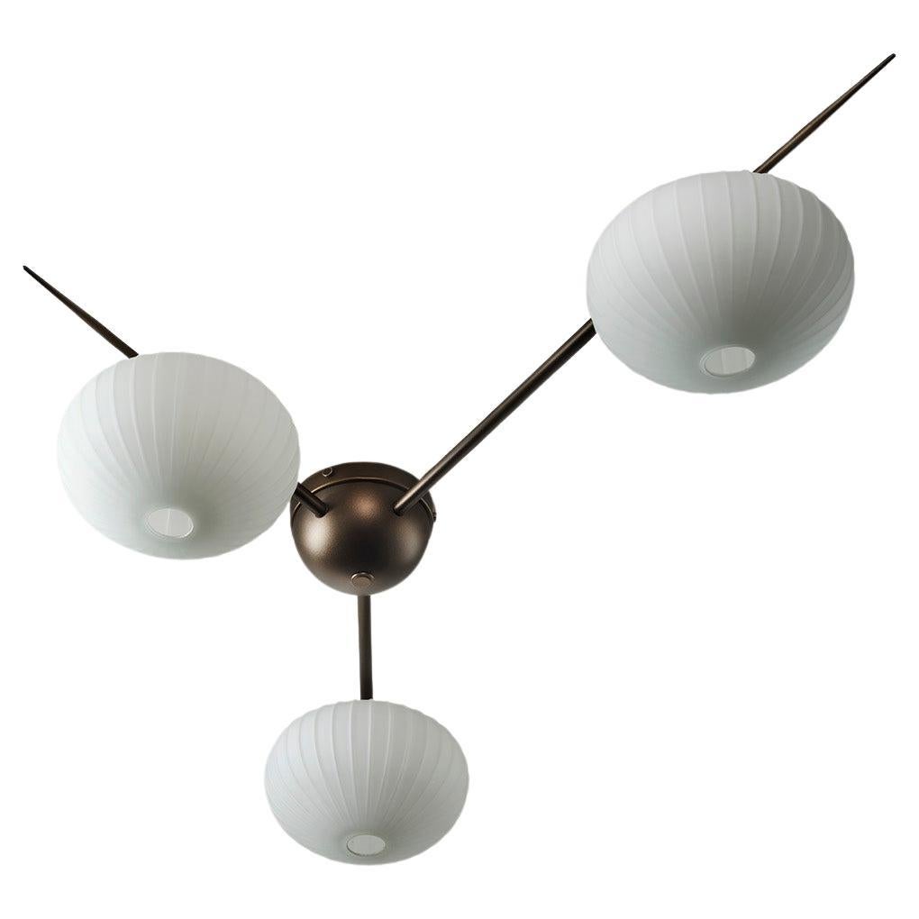 KINA 3 Flushmount in Bronze and Blown Glass by Blueprint Lighting For Sale