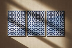 Art Deco Brick Triptych, Blue Miami Architecture, Unique Monotype Cyanotype