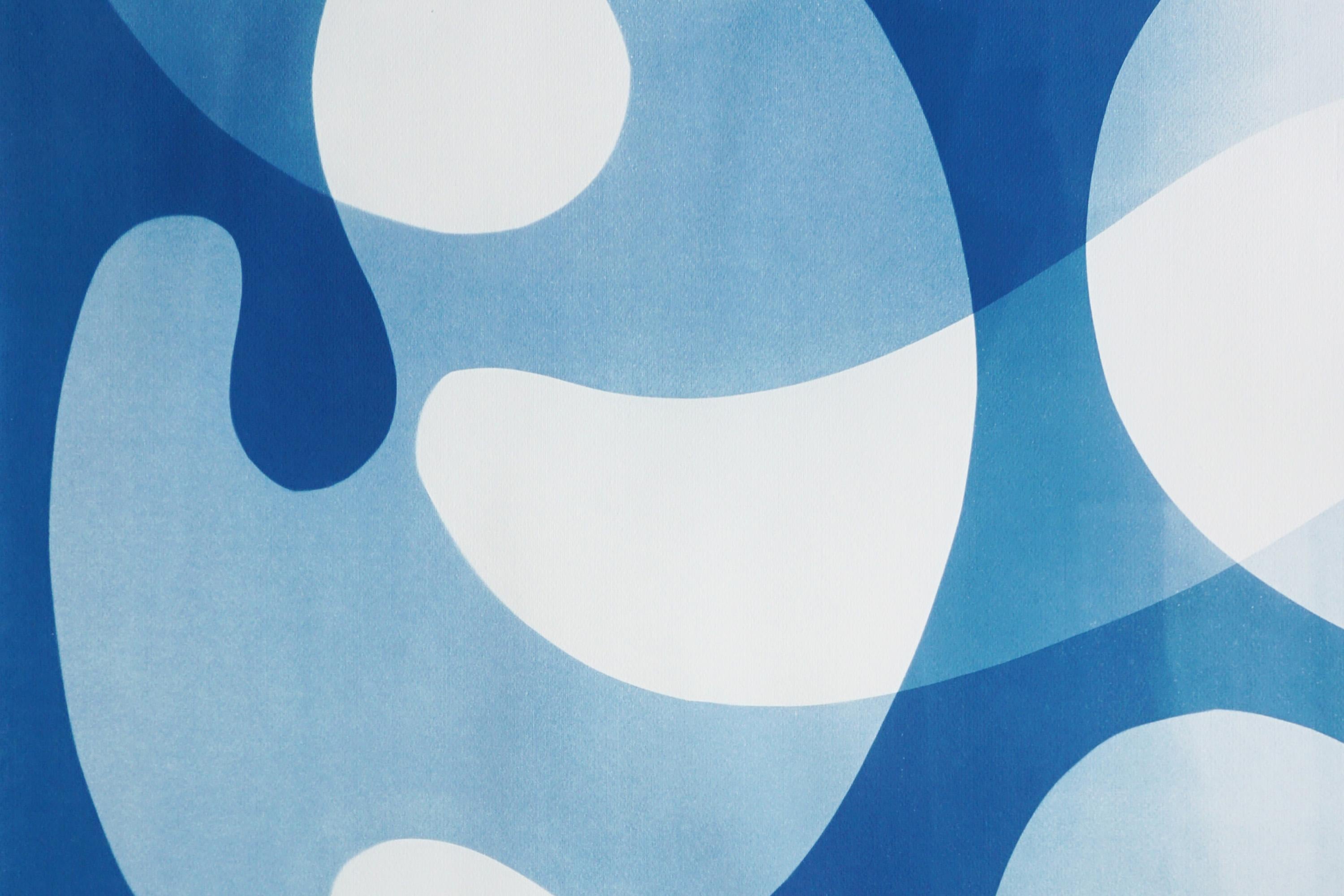 Blue Floating Mobile, Unique Cyanotype Triptych in Blue, Abstract Organic Shapes For Sale 6