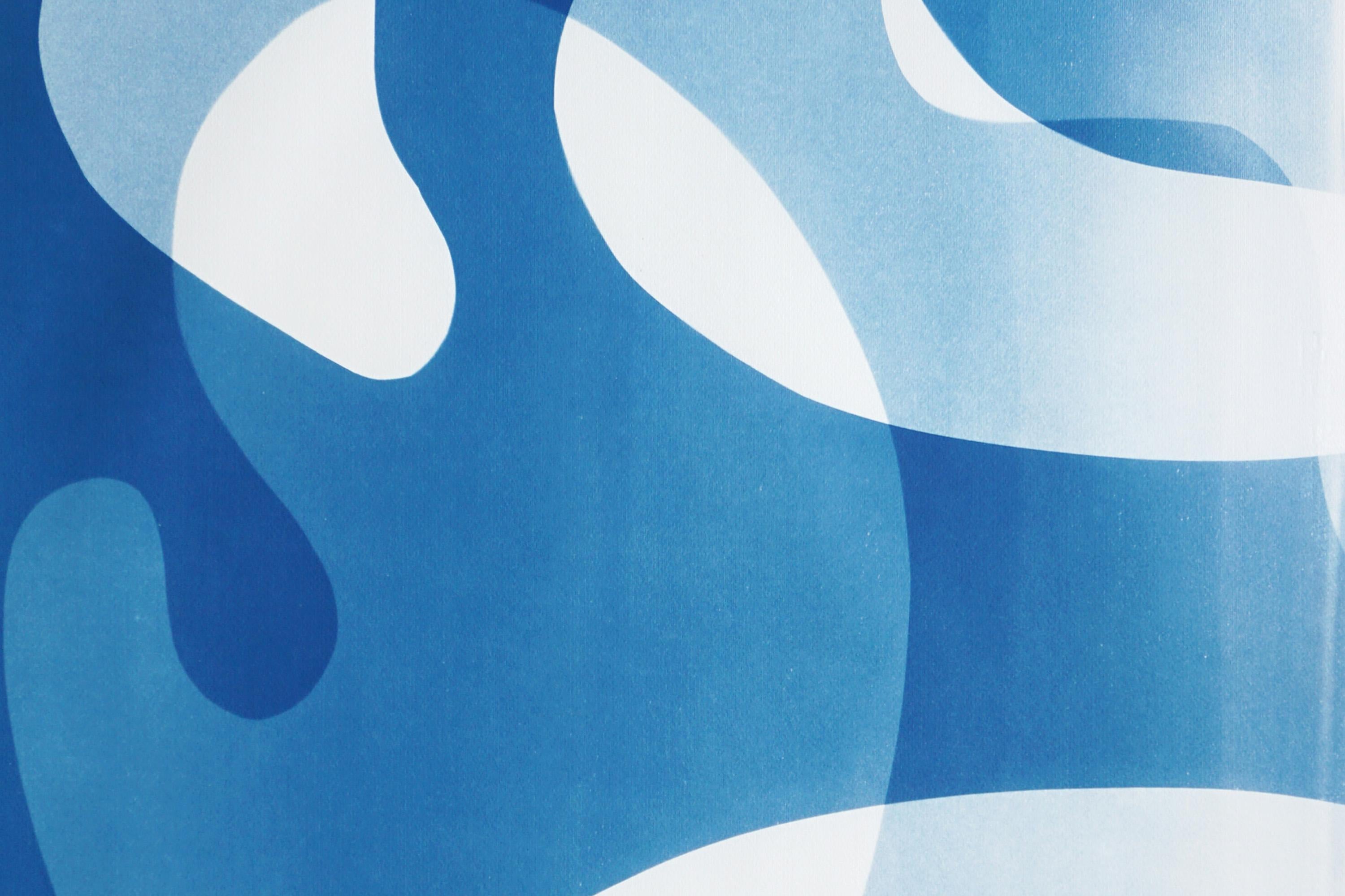 Blue Floating Mobile, Unique Cyanotype Triptych in Blue, Abstract Organic Shapes For Sale 6