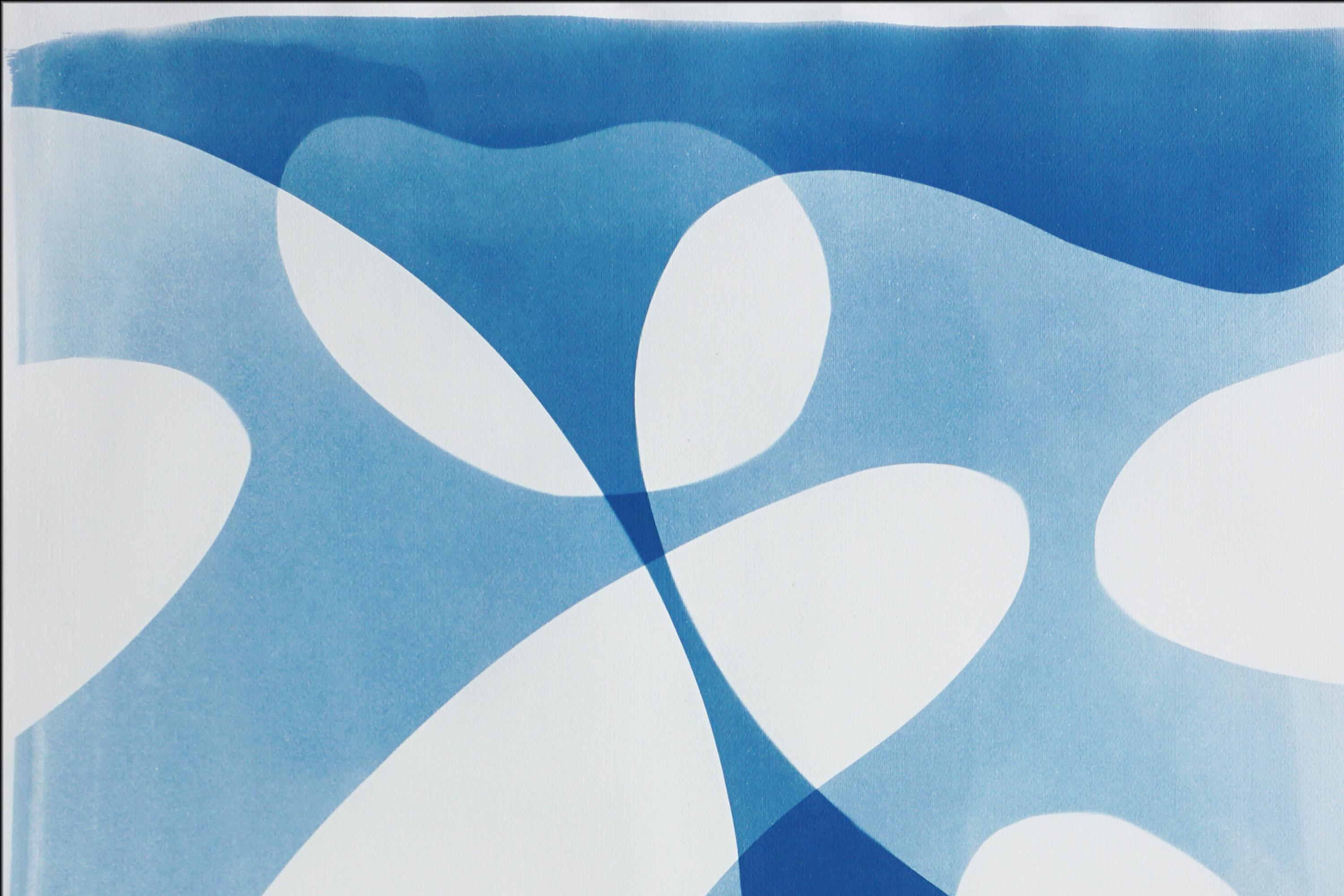 Blue Floating Mobile, Unique Cyanotype Triptych in Blue, Abstract Organic Shapes For Sale 4