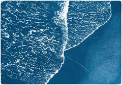 Blue Pacific Foamy Shorelines, Horizontal Calm Seascape, Minimal Waterscape 