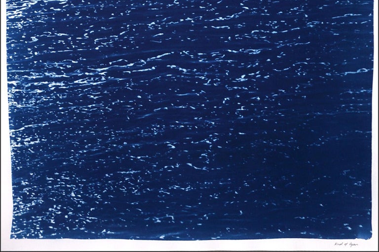 Blue Subtle Seascape of Calm Costa Rica Shore, Minimal Triptych Cyanotype  For Sale 6