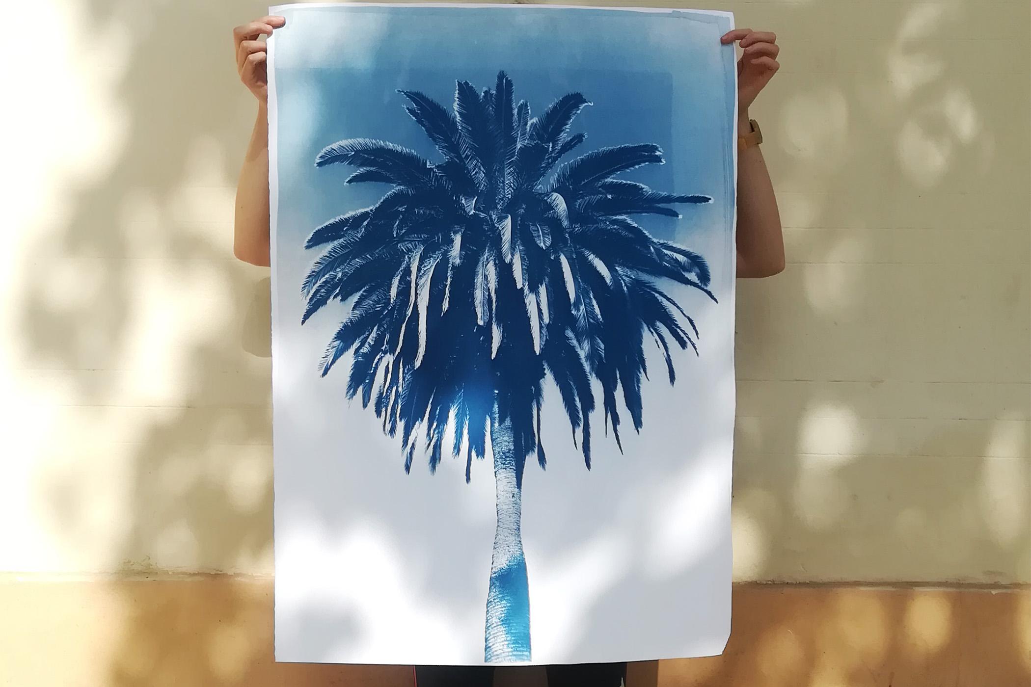 Blue Tones Triptych of Serene Cloudy Sky, Handmade Cyanotype Print on Paper 2021 9