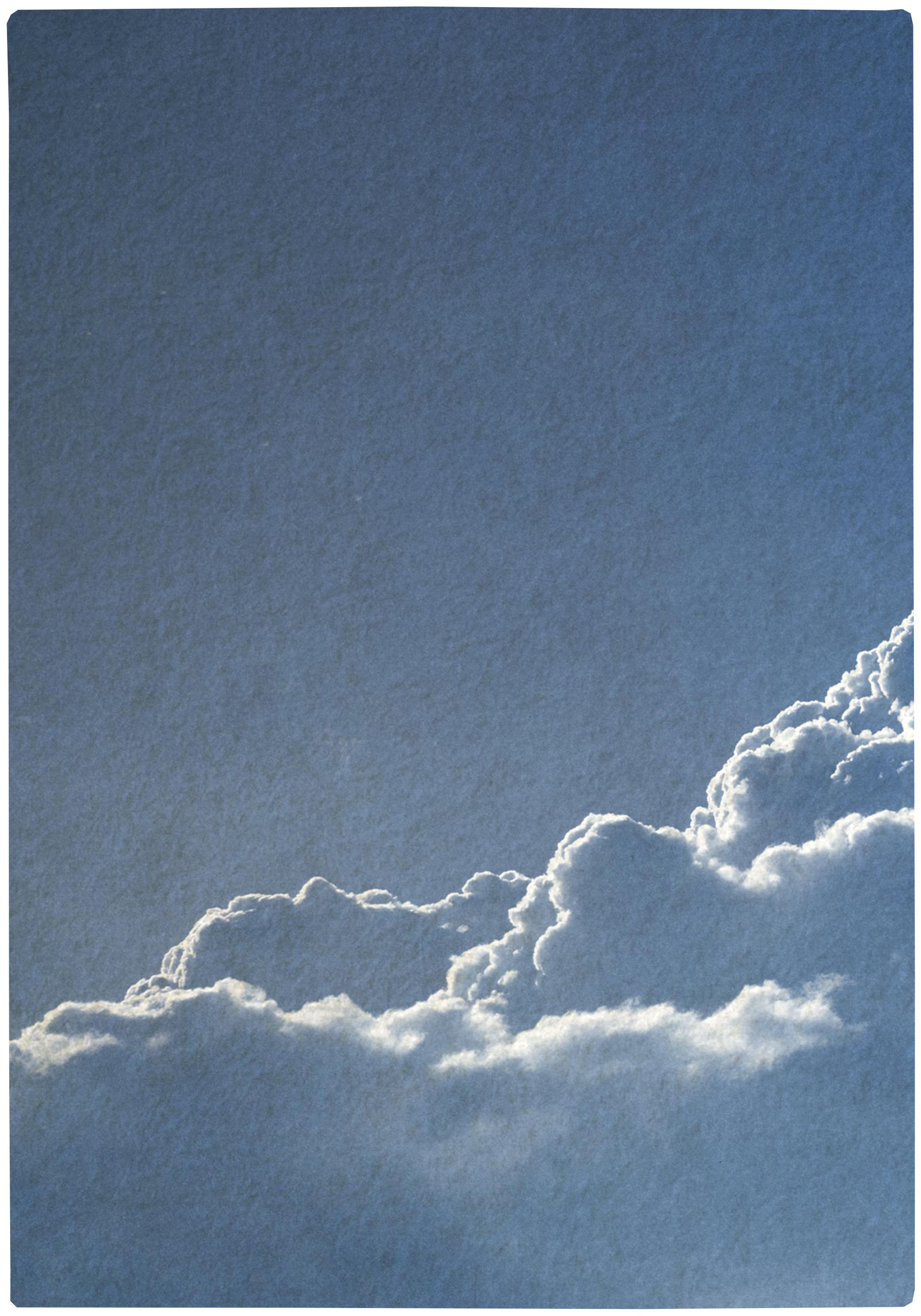Blue Tones Triptych of Serene Cloudy Sky, Handmade Cyanotype Print on Paper 2021 - Baroque Painting by Kind of Cyan