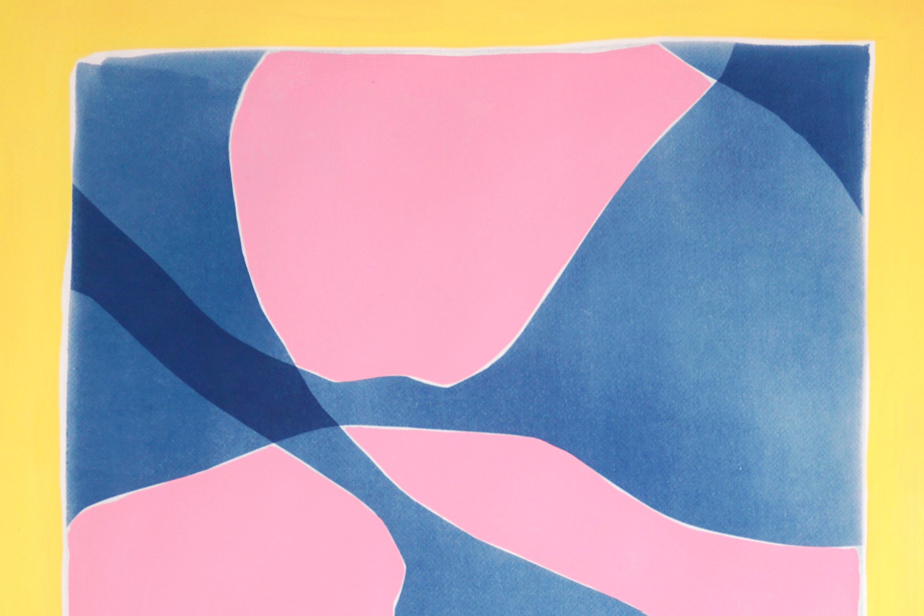 CMYK, Mixed Media Abstract Diptych of Smooth Curves in Pink, Yellow and Blue 5