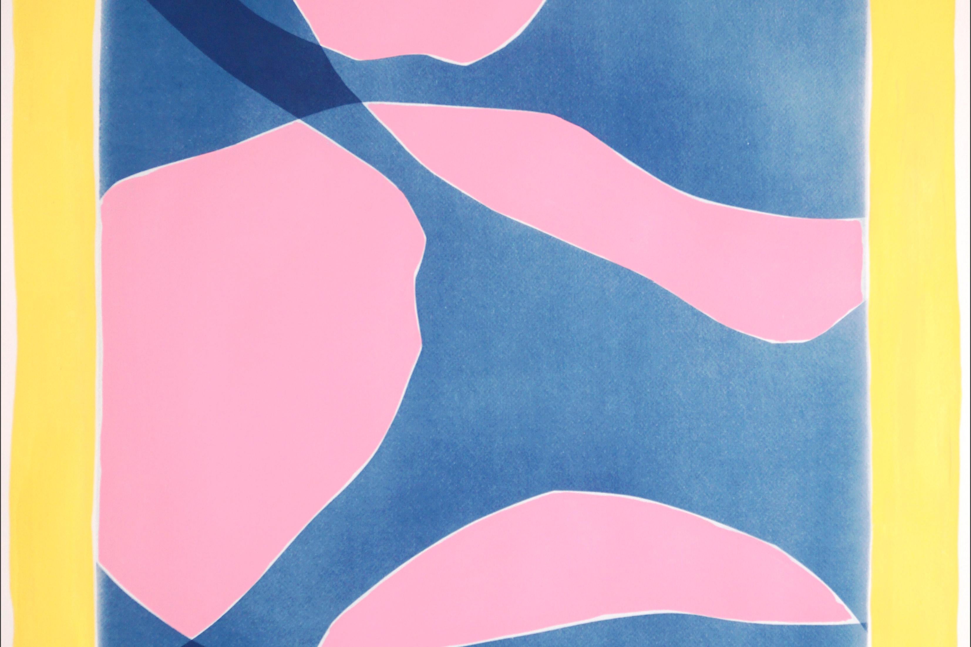 CMYK, Mixed Media Abstract Diptych of Smooth Curves in Pink, Yellow and Blue 6