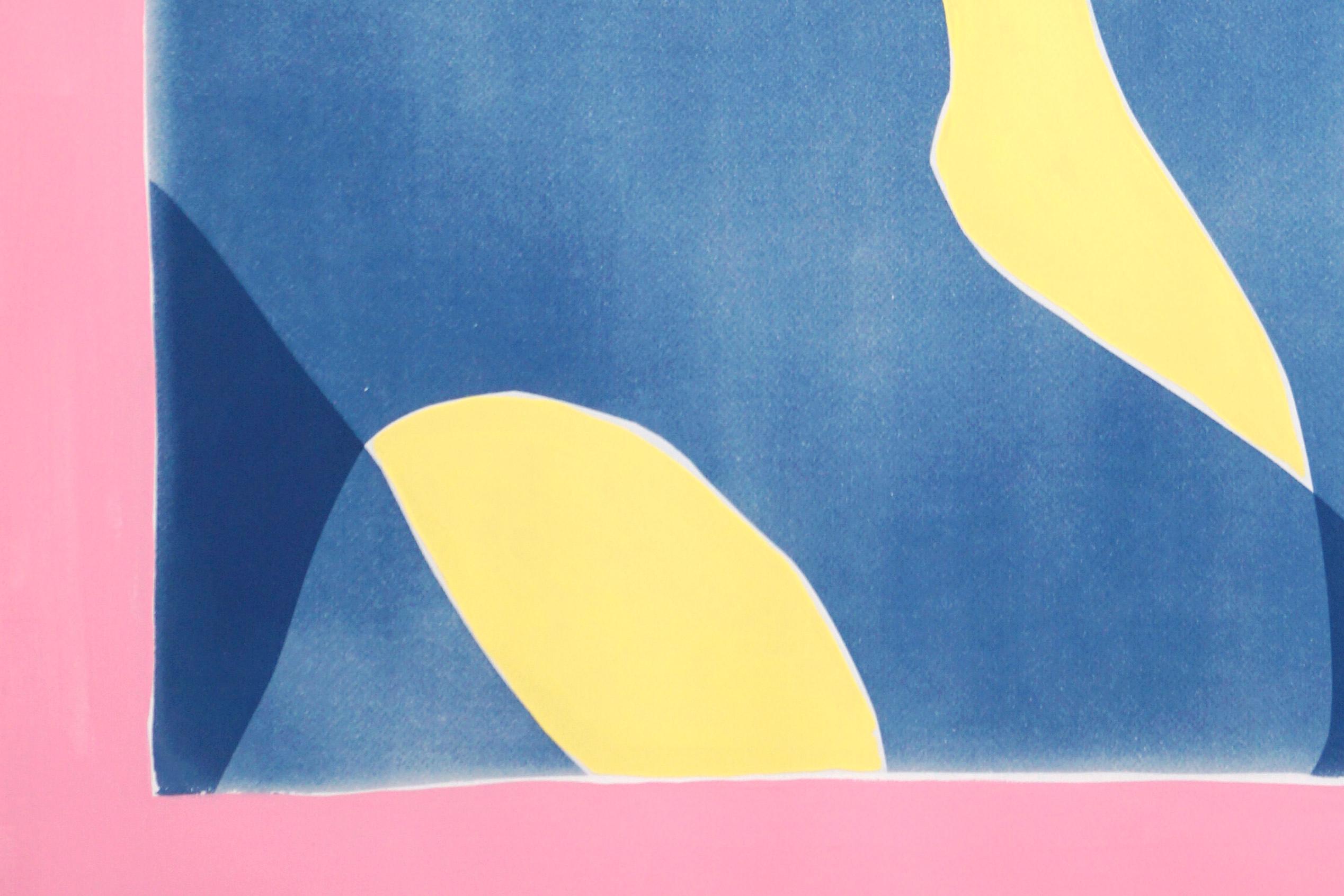 CMYK, Mixed Media Abstract Diptych of Smooth Curves in Pink, Yellow and Blue 2