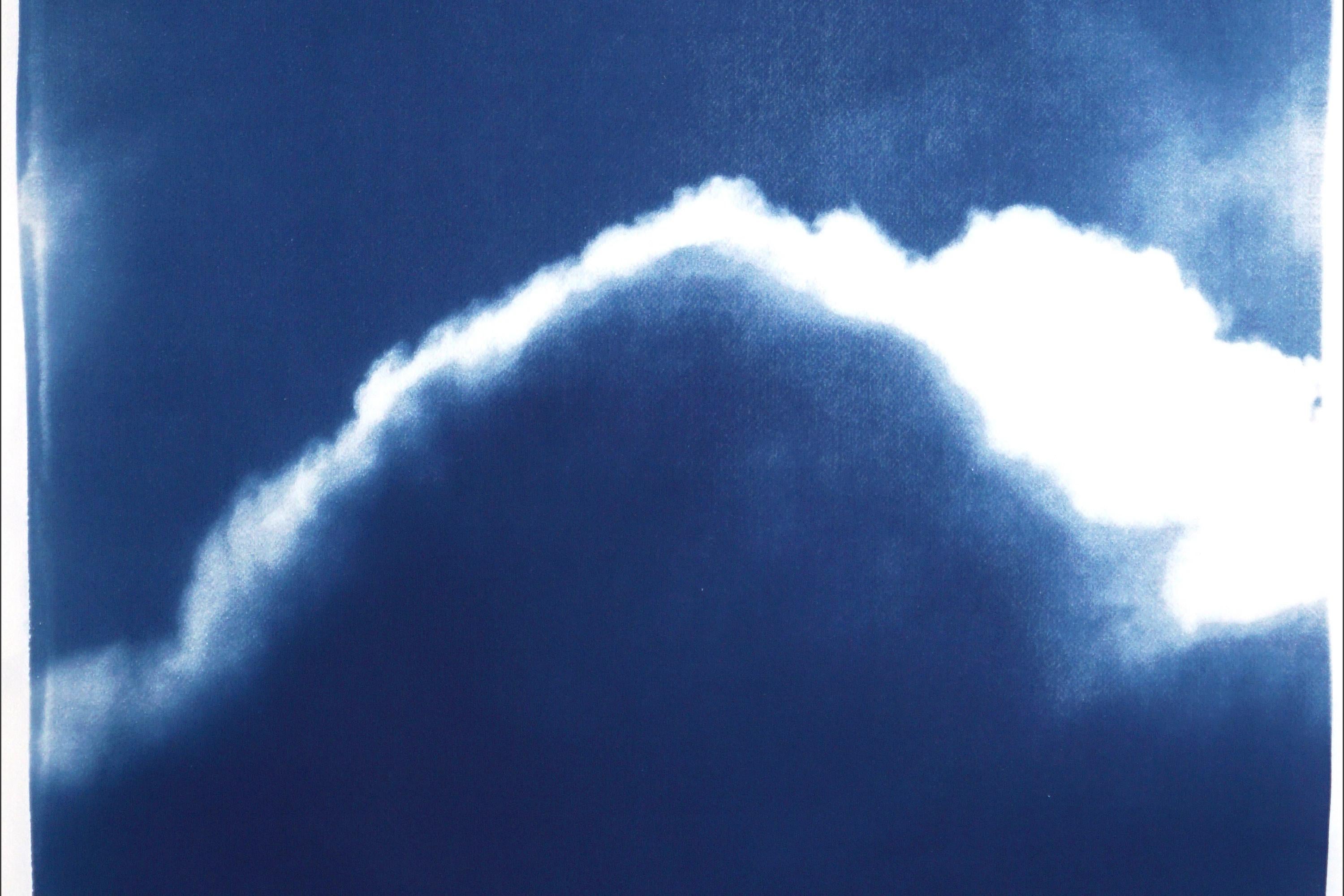 Extra Large Triptych of Waves of Clouds, Blue Tones Cyanotype Print, Cloudy Sky 8