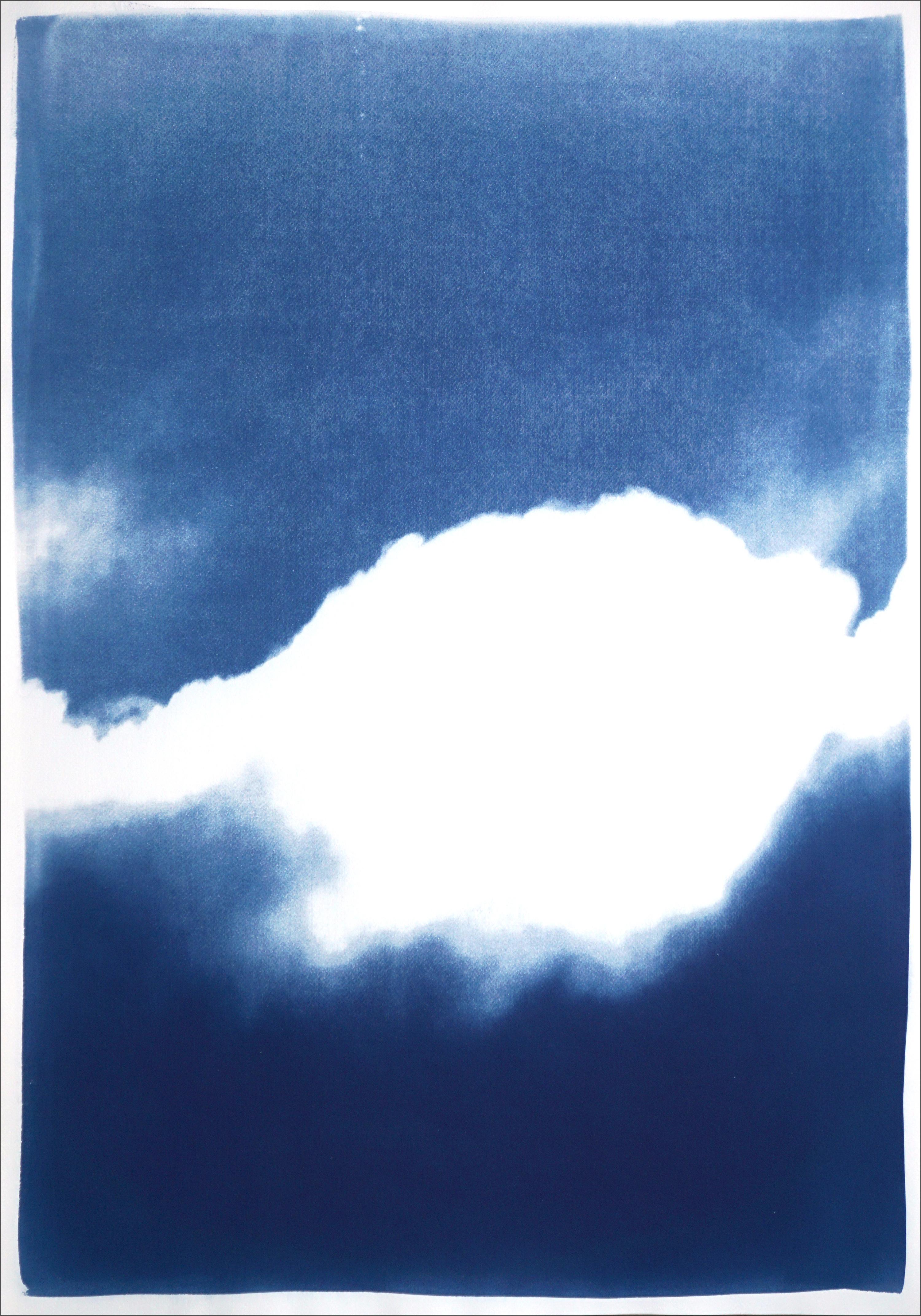 Extra Large Triptych of Waves of Clouds, Blue Tones Cyanotype Print, Cloudy Sky 2