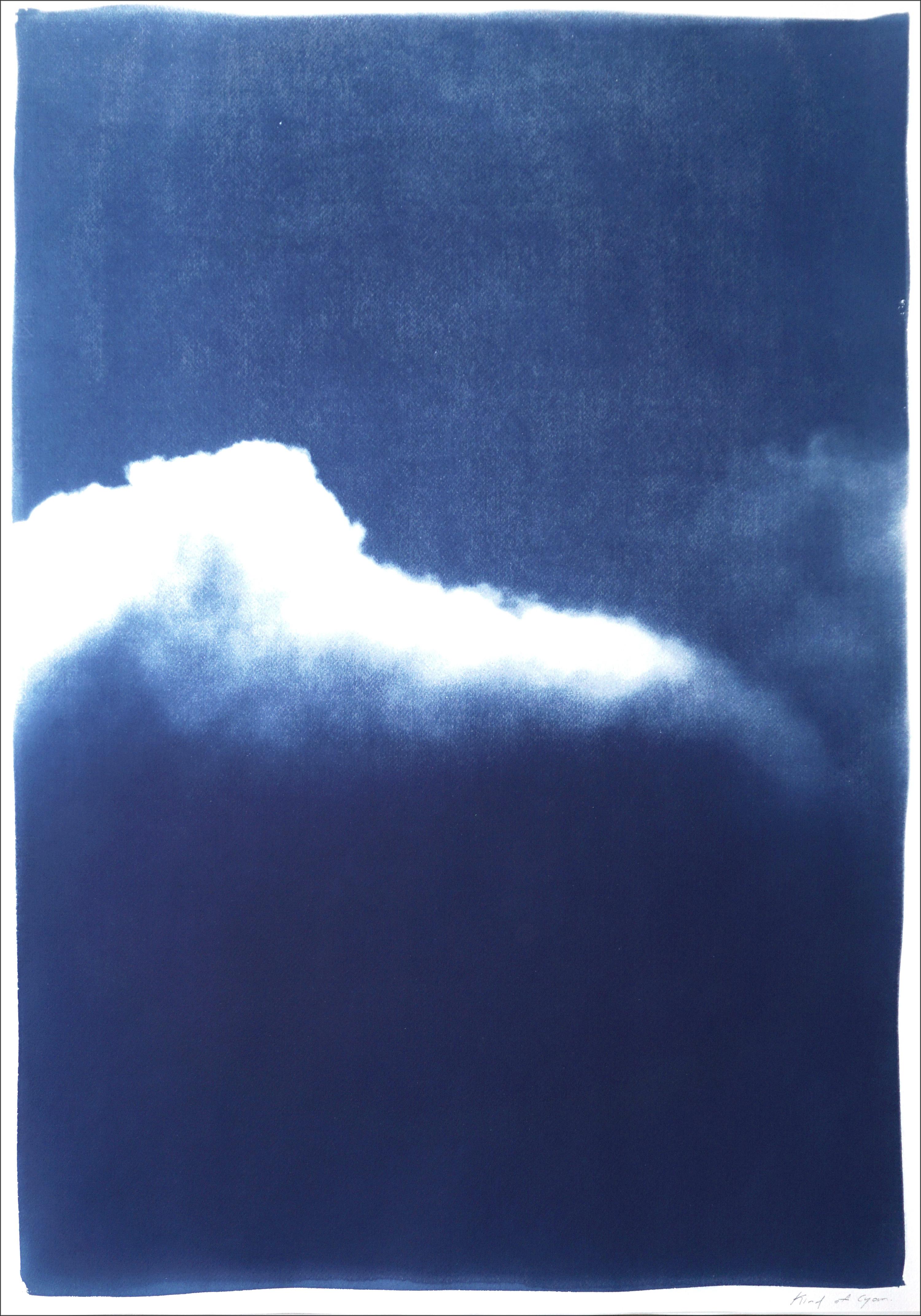 Extra Large Triptych of Waves of Clouds, Blue Tones Cyanotype Print, Cloudy Sky 6