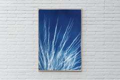 Glowing Fireworks Lights, Electric Blue and White Abstract Shapes, Cyanotype