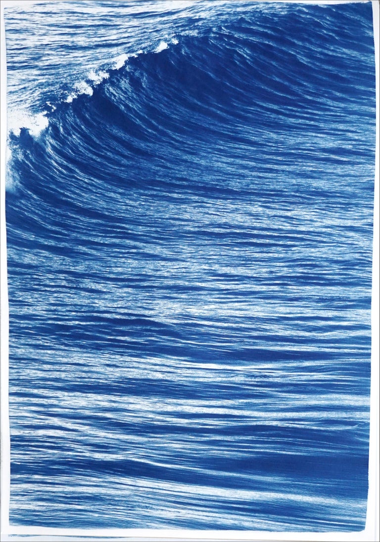 Nautical Seascape Triptych of Crashing Wave in Los Angeles, Exclusive Cyanotype 1