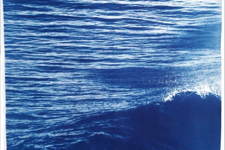 Nautical Seascape Triptych of Crashing Wave in Los Angeles, Exclusive Cyanotype 3