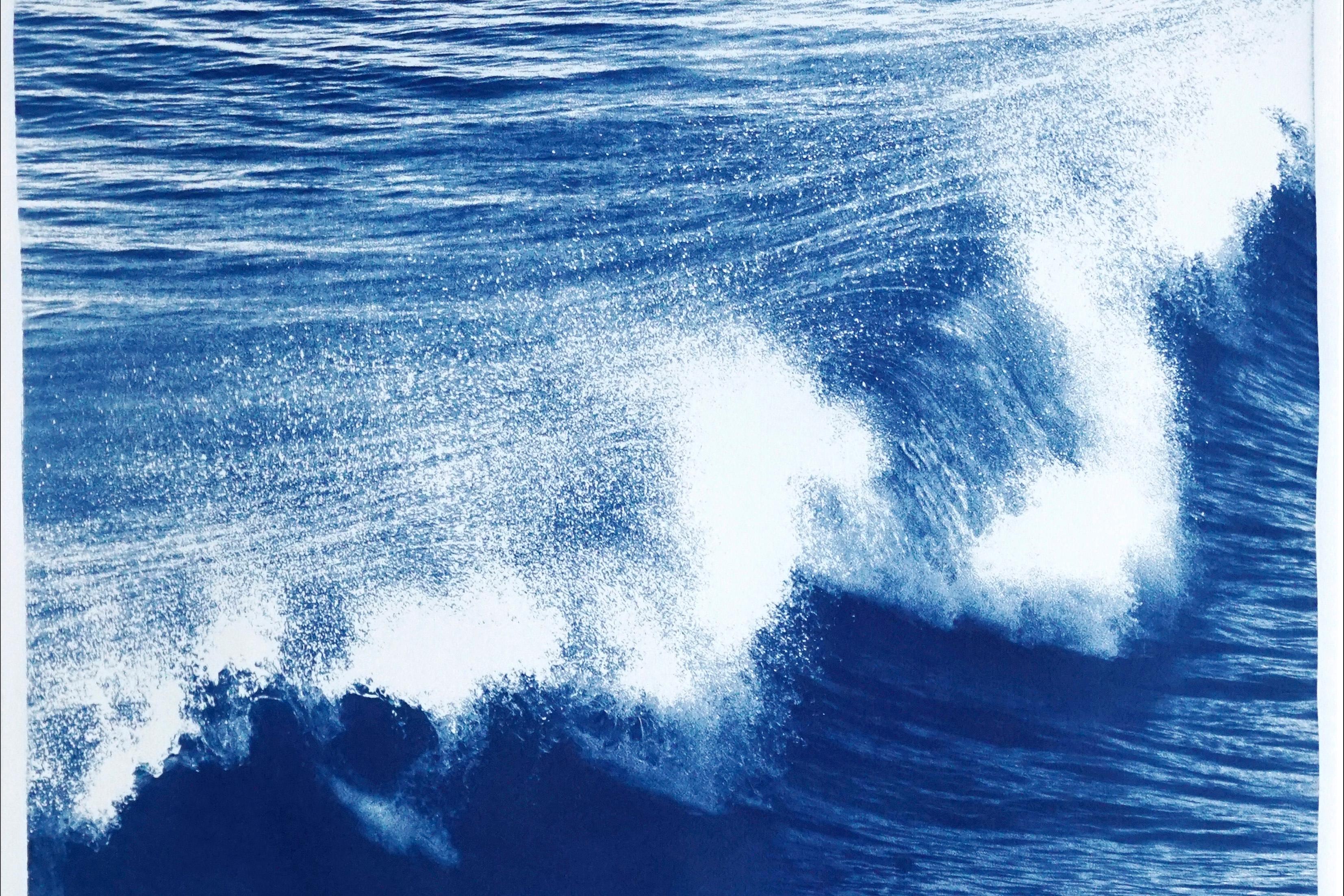 Nautical Seascape Triptych of Crashing Wave in Los Angeles, Exclusive Cyanotype 3