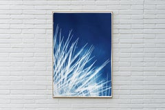 Fuegos artificiales nocturnos, horizonte nocturno, luces abstractas en blanco y azul