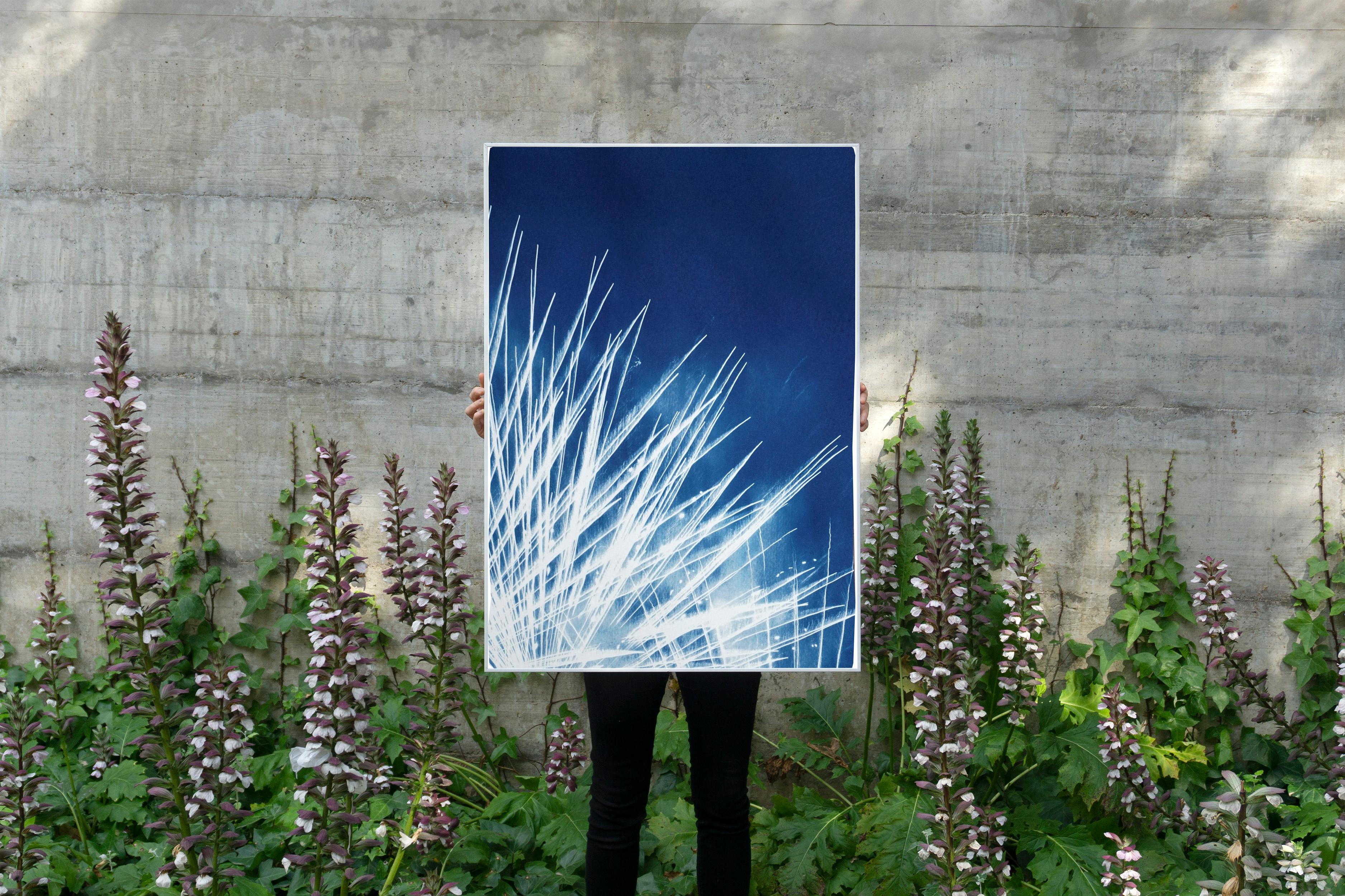 Nighttime Fireworks Flaring, Nocturnal Skyline, Abstract Lights in White & Blue For Sale 2
