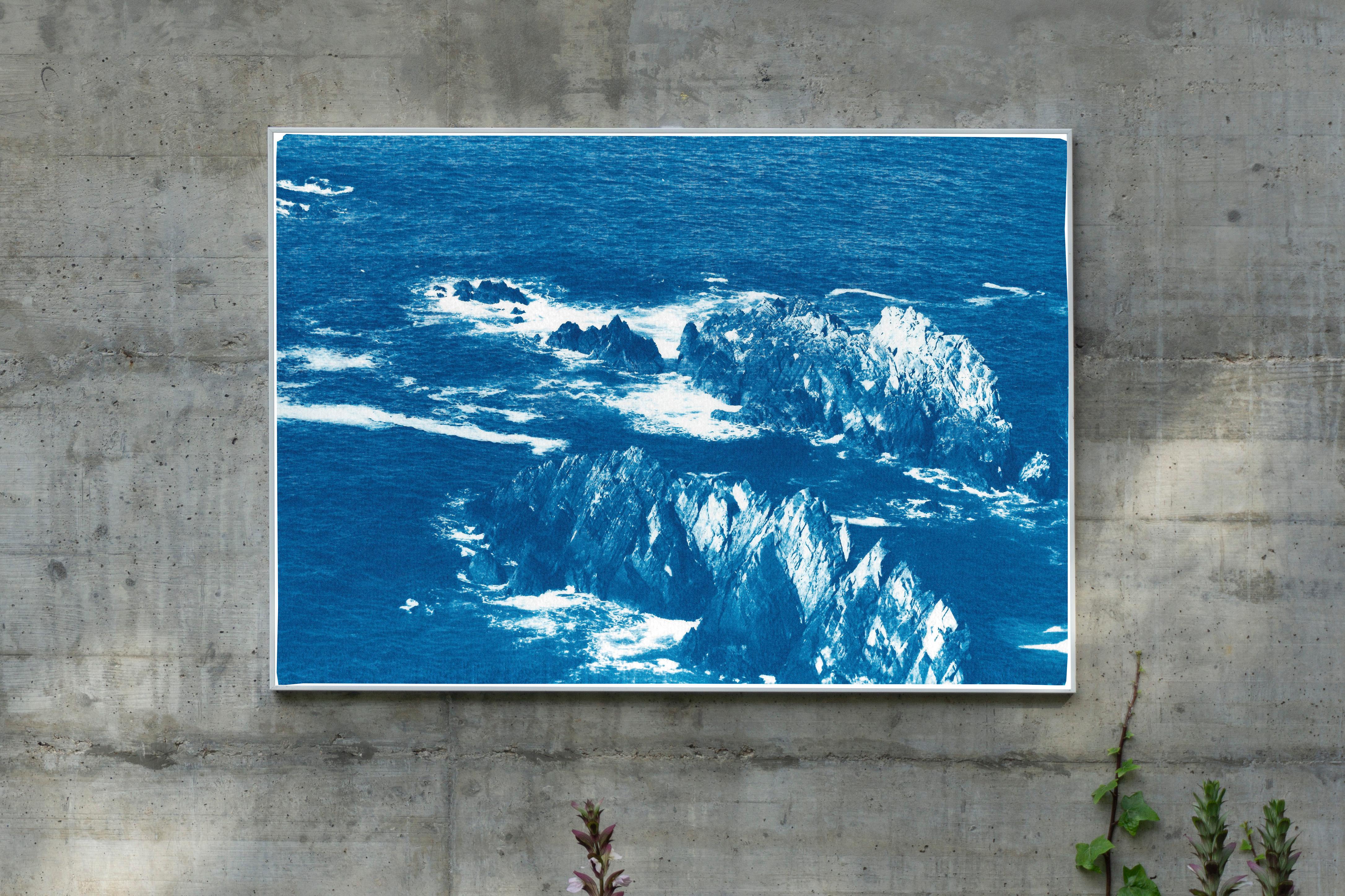 Oregon Coast Seascape, Handmade Cyanotype of Rocky Oregon Landscape, Blue, Paper - Print by Kind of Cyan