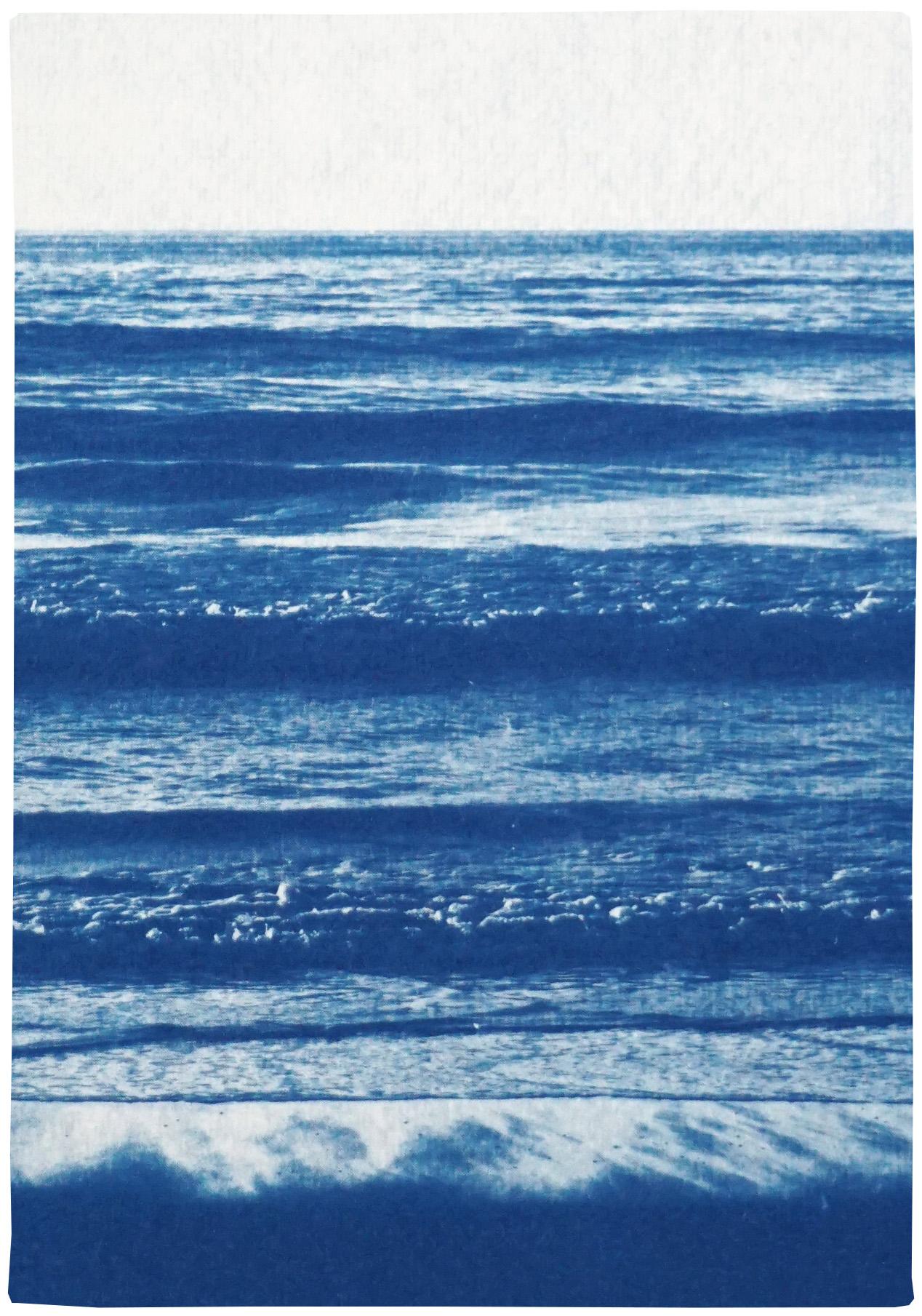Pacific Beach Horizon, Nautical Triptych Cyanotype, White and Blue Seascape, Zen - Contemporary Photograph by Kind of Cyan