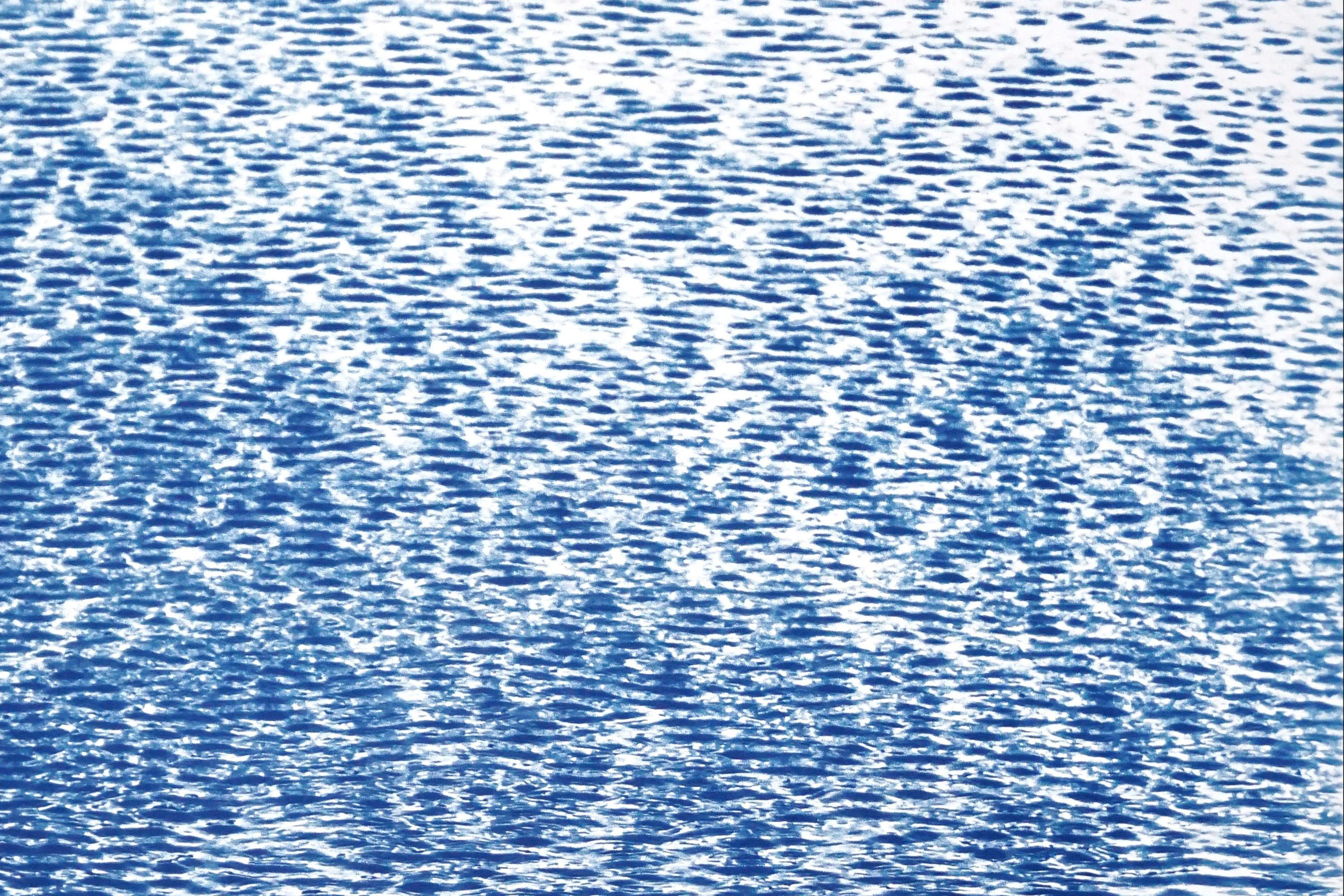 Serene Cove Waters, Feng Shui Seascape, Blue and White Ripples, Horizontal Print - Abstract Painting by Kind of Cyan