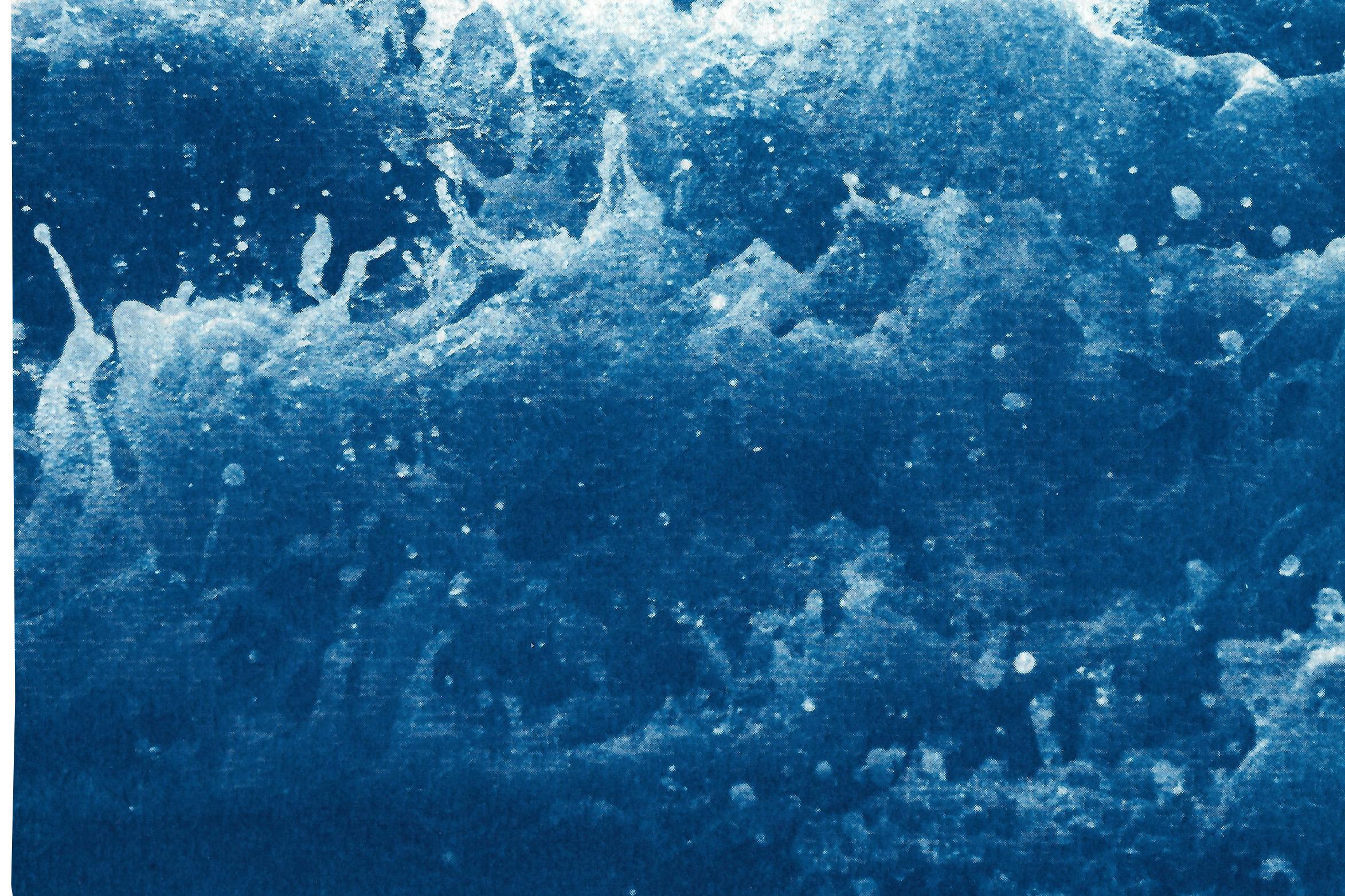White and Blue Abstract Nautical Cyanotype of Crashing Waters, Coastal Lifestyle 2