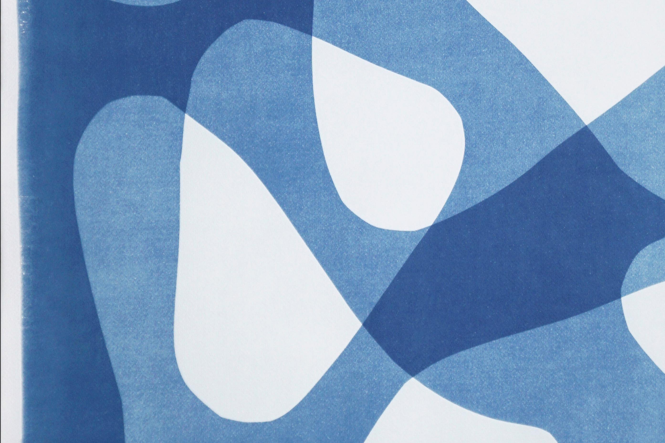 2022, Boomerangs in Movement, Large Diptych, Abstract Shapes in Blue, Monotype 3