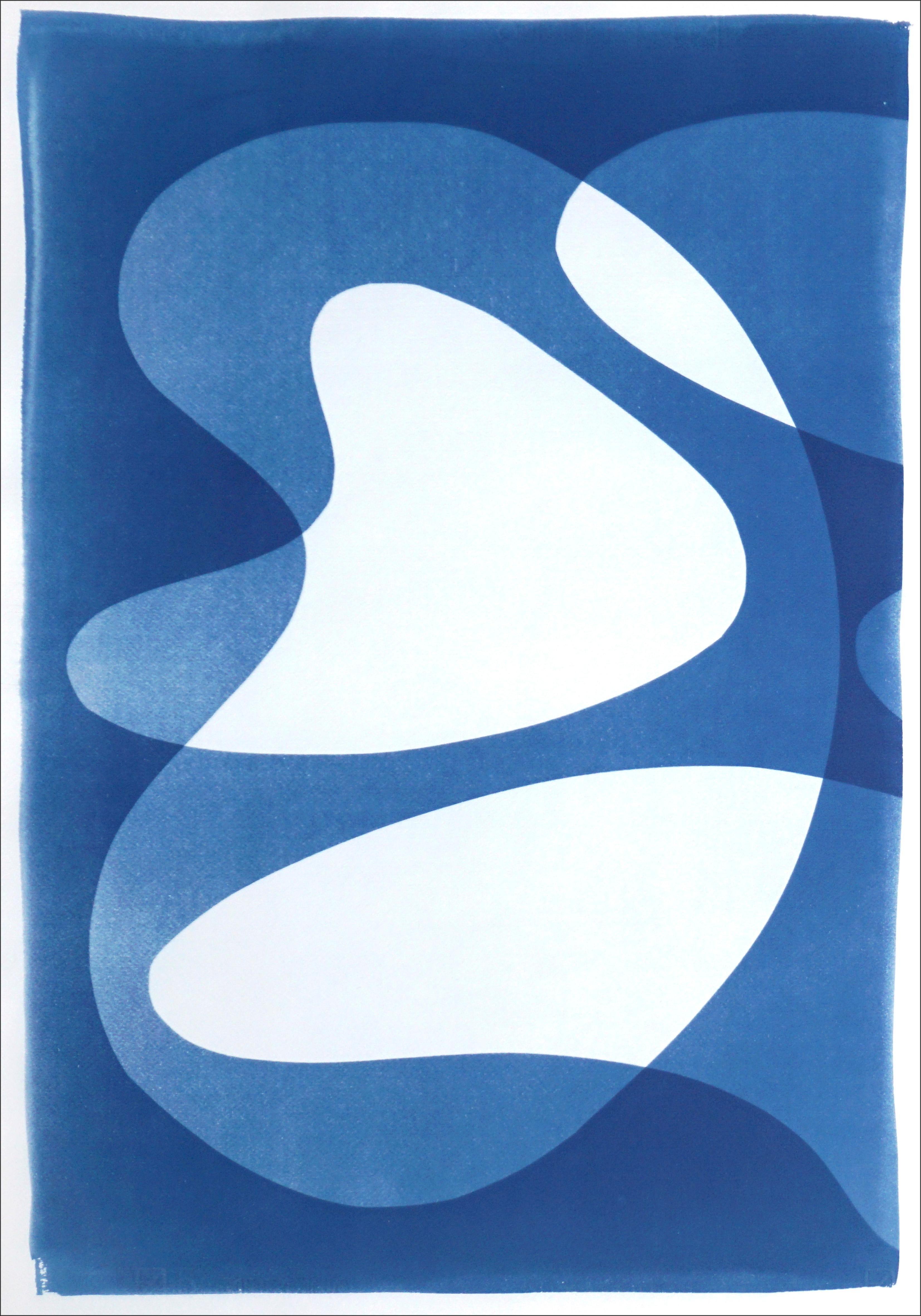Futurist Pool Diptych, Mid-Century Shapes, Blue Tones Transparencies Cyanotype - Modern Print by Kind of Cyan