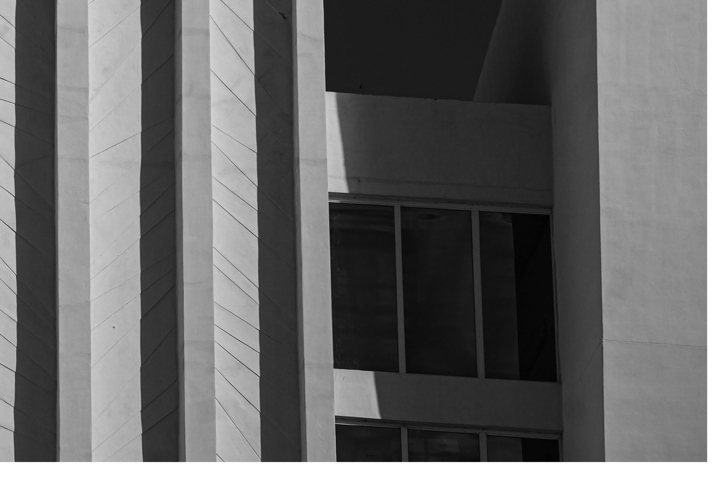 Art Deco Beach Facade, Miami Vintage Hotel Building, Black a& White Architecture 2