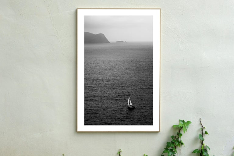  Black and White Misty Sailboat Journey, Seascape Giclée Print, Nautical  For Sale 4