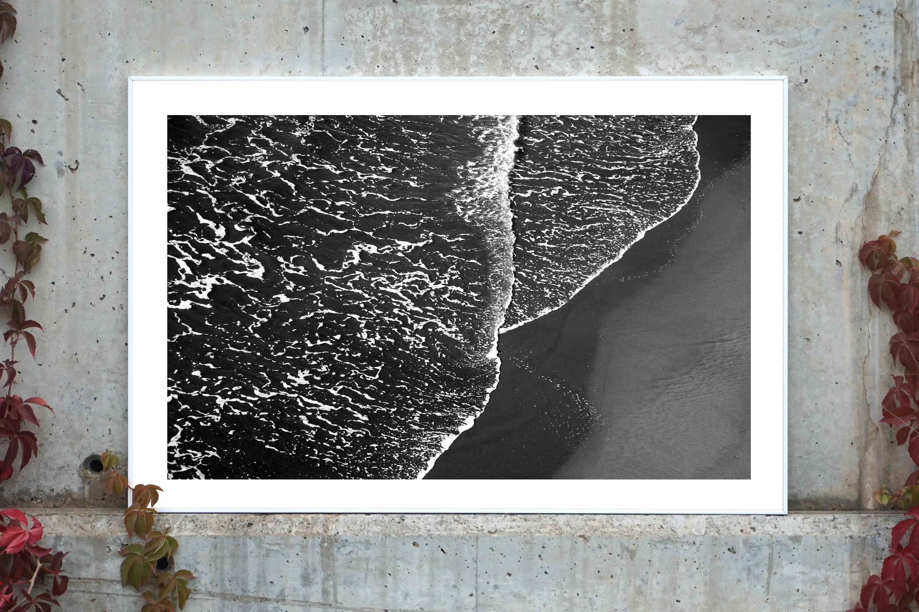 Pacific Foamy Shoreline, Black and White Seascape, Minimal Style Giclée, Classy - Photograph by Kind of Cyan