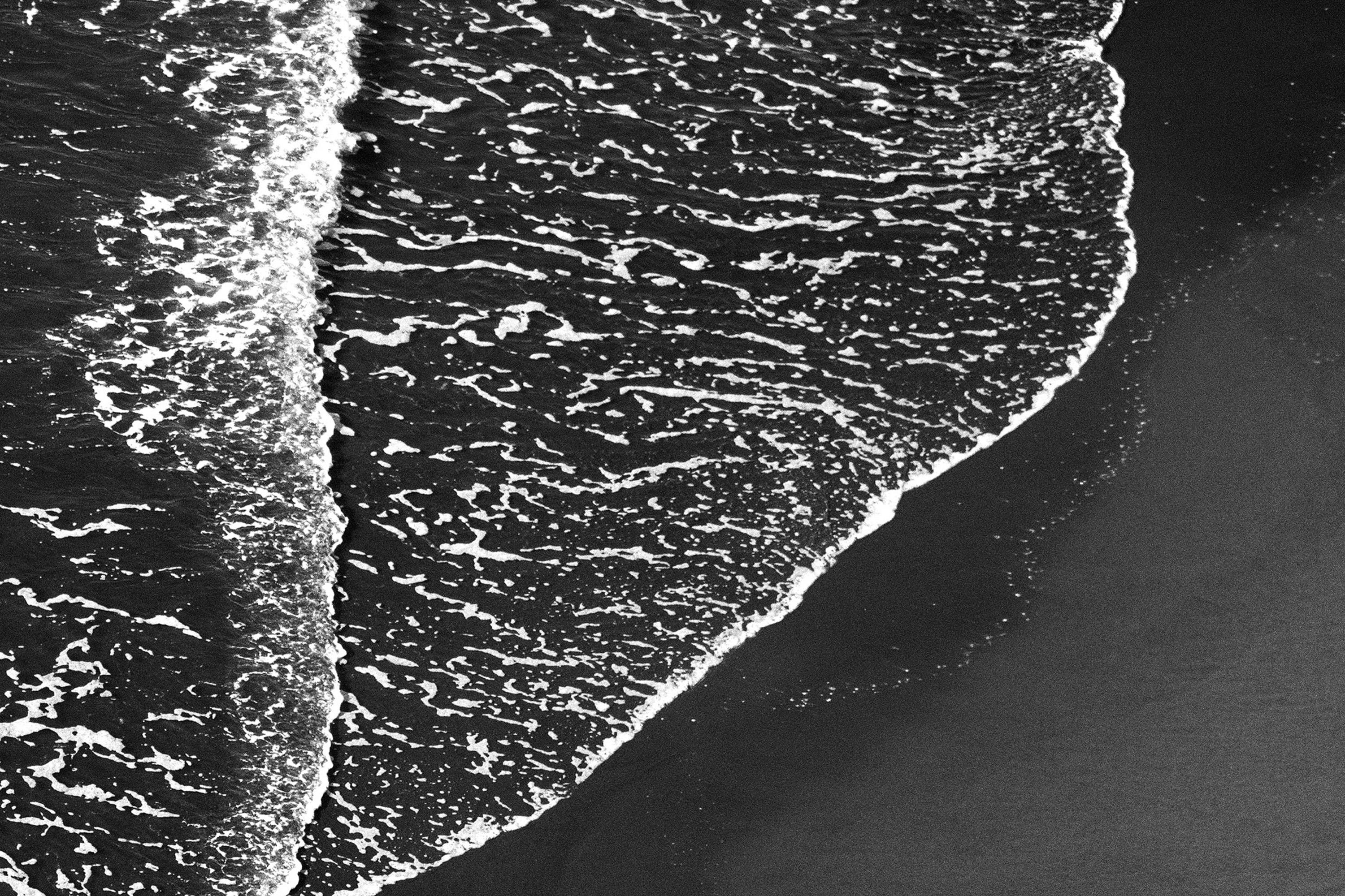Pacific Foamy Shoreline, Black and White Seascape, Minimal Style Giclée, Classy - Minimalist Photograph by Kind of Cyan