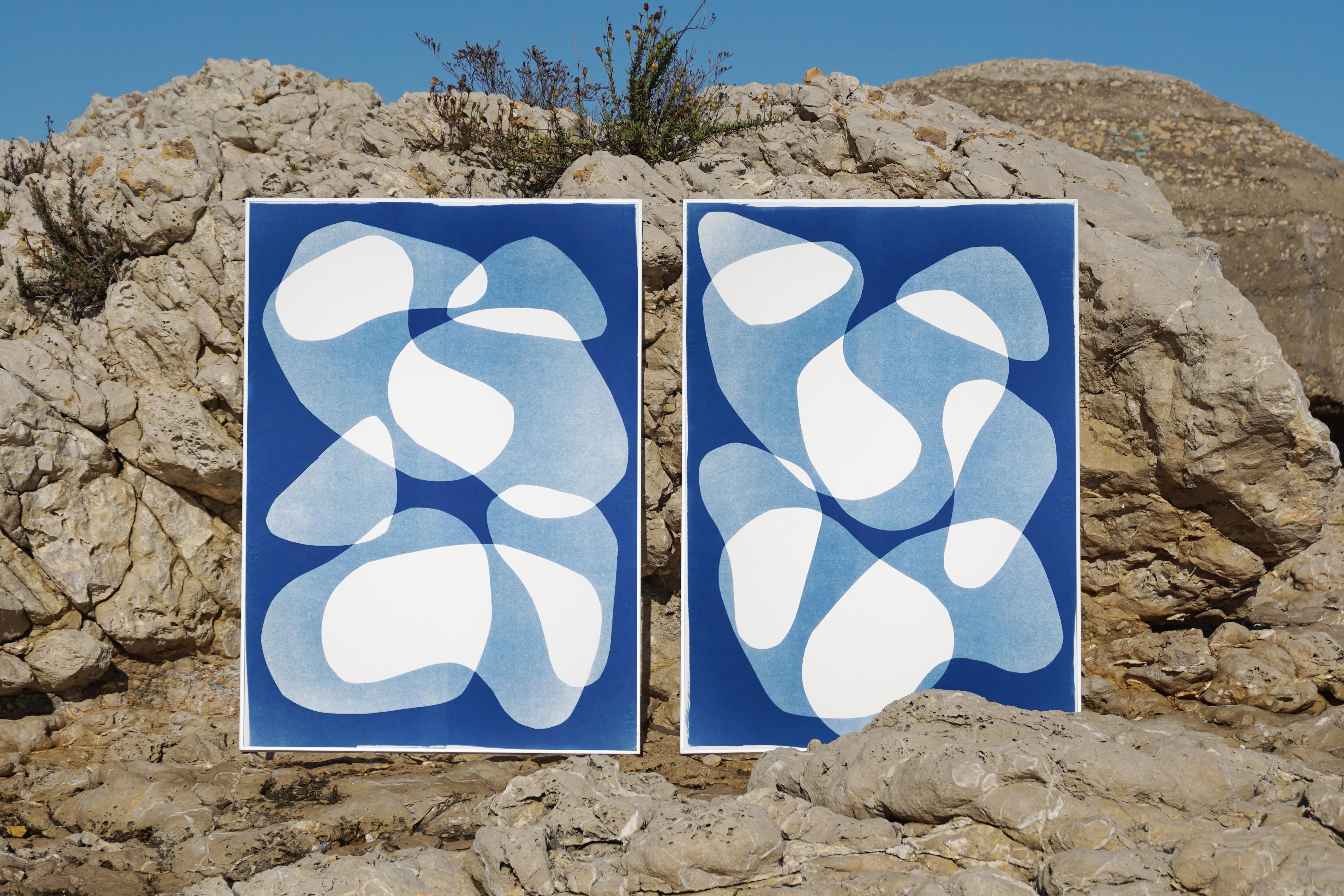 Blue Duo of Transparent Shapes, Cutout Layers Cyanotype Diptych on Paper, Modern - Photograph by Kind of Cyan