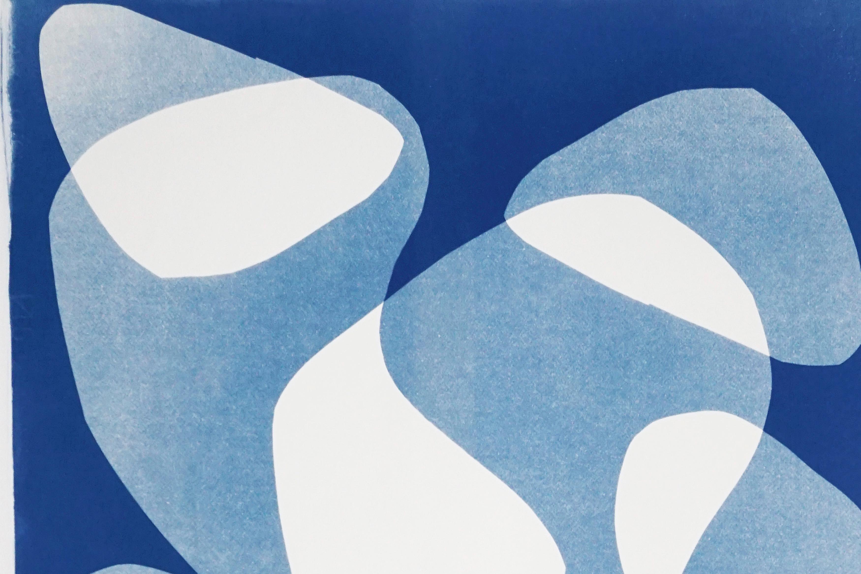 Blue Duo of Transparent Shapes, Cutout Layers Cyanotype Diptych on Paper, Modern 2