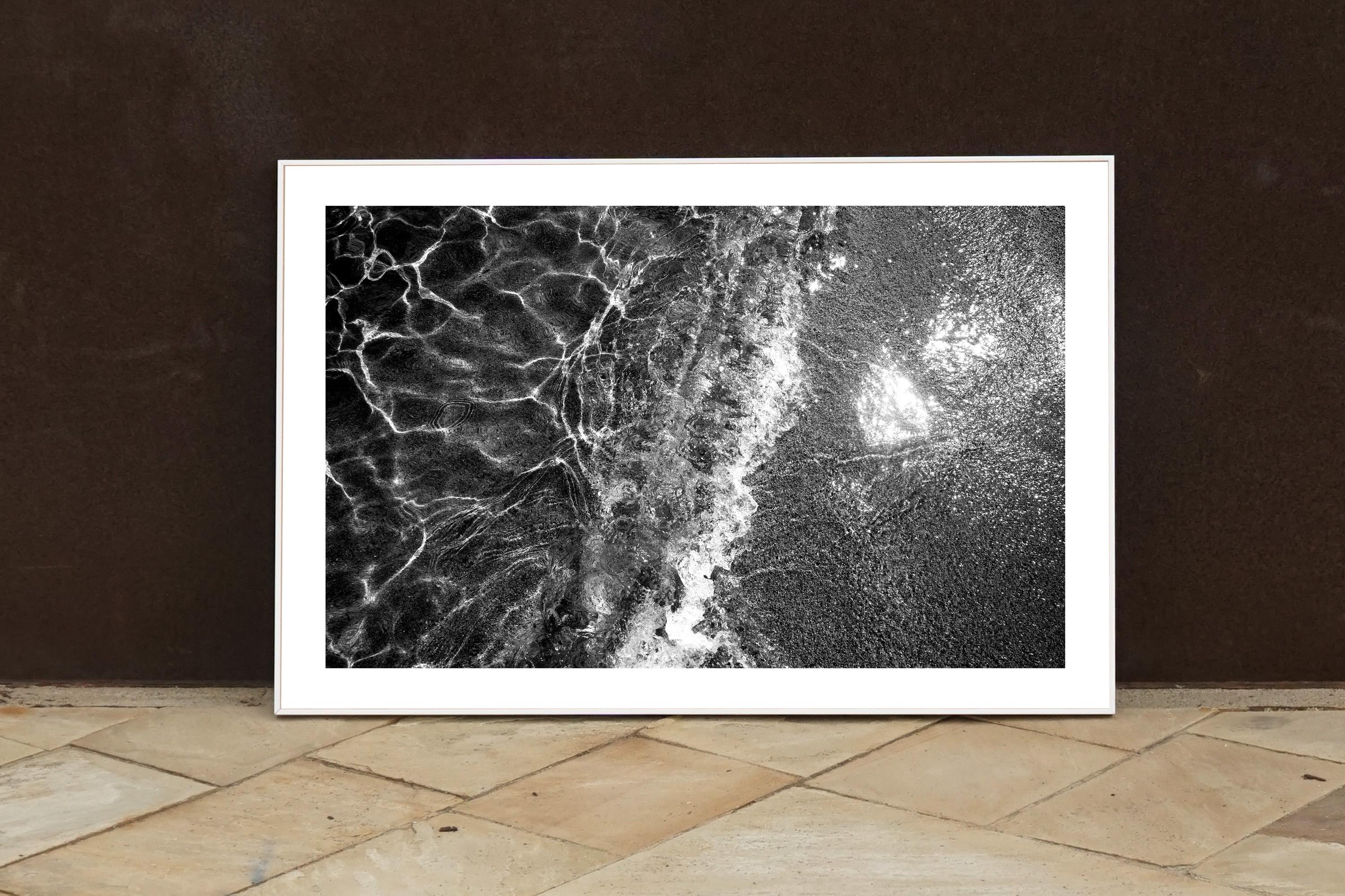 Caribbean Sandy Shore, Black and White Abstract Seascape, Sunny Waves, Limited  For Sale 4