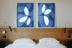 Chain of Fools, Extra Large Diptych, Rich Blue and White Modern Shapes, Nautical