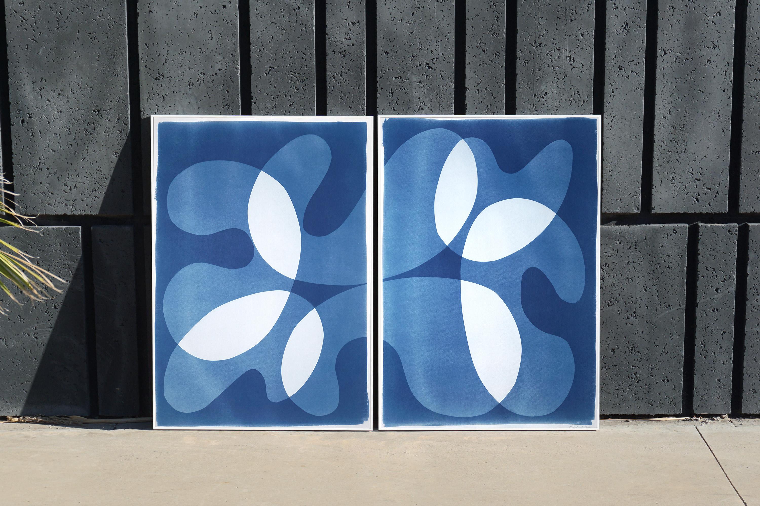 Chain of Fools, Extra Large Diptych, Rich Blue and White Modern Shapes, Nautical 3