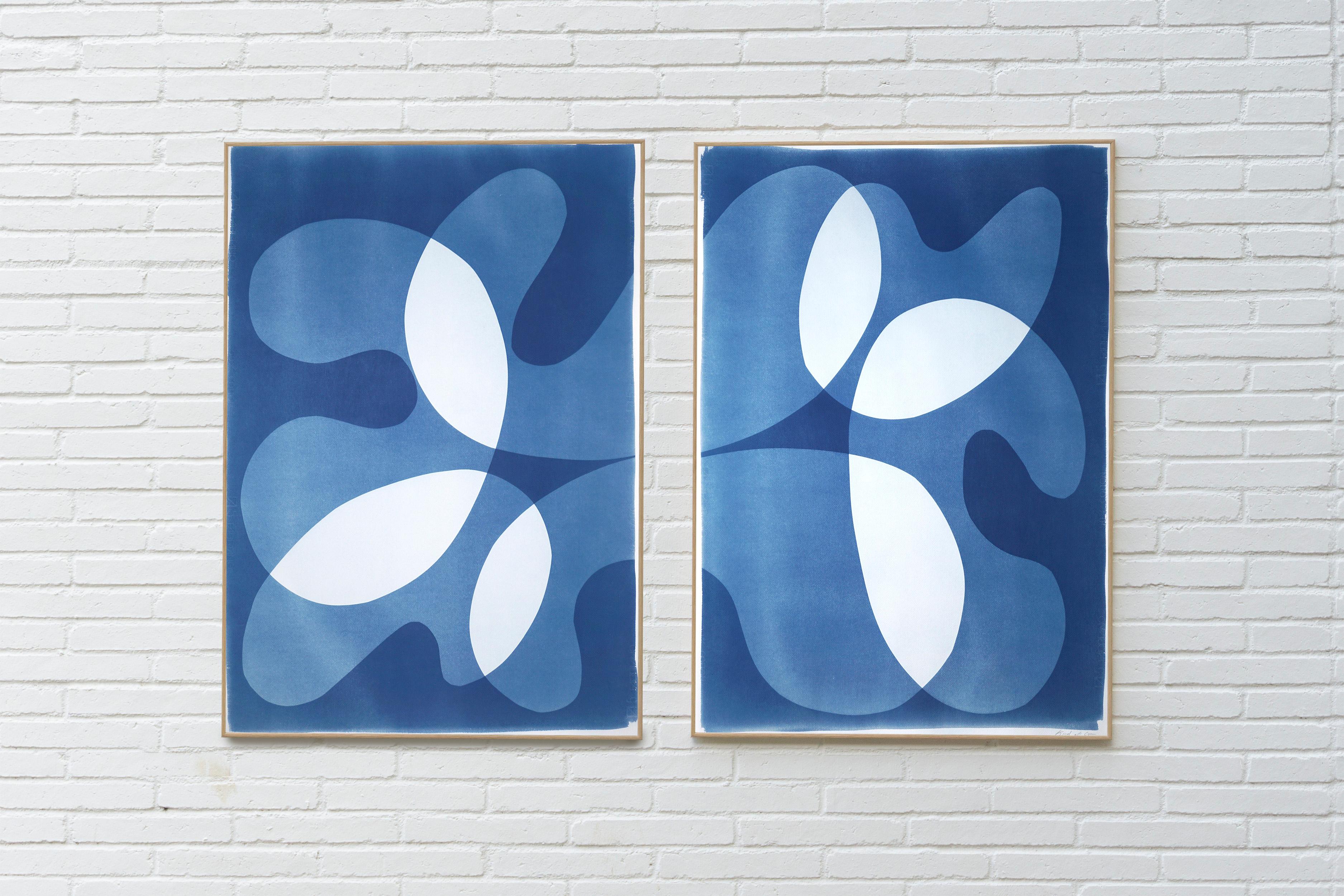 Chain of Fools, Extra Large Diptych, Rich Blue and White Modern Shapes, Nautical 6