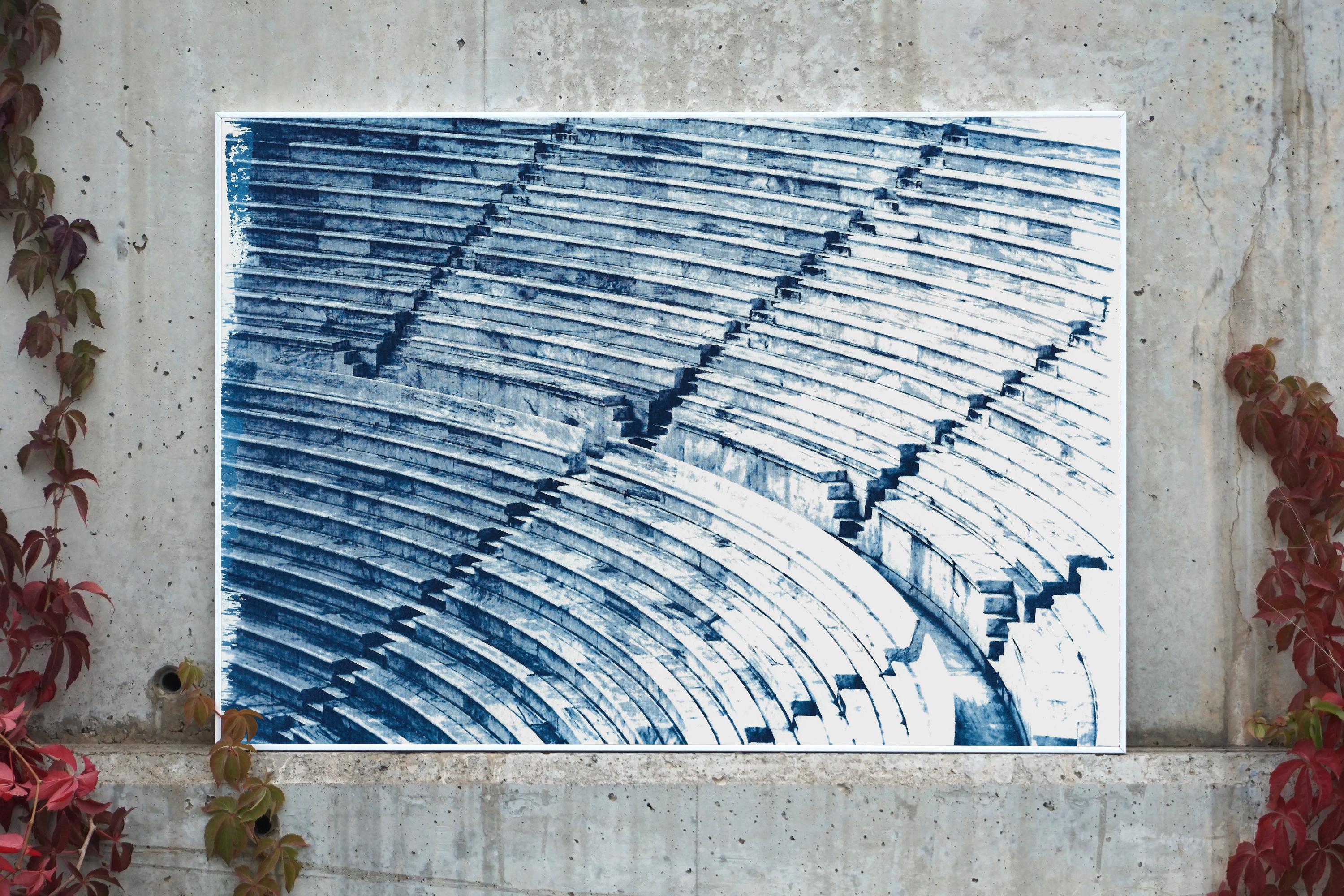 Diptych of Ancient Theatres, Handmade Cyanotype, Greek and Roman Architecture - Blue Landscape Print by Kind of Cyan