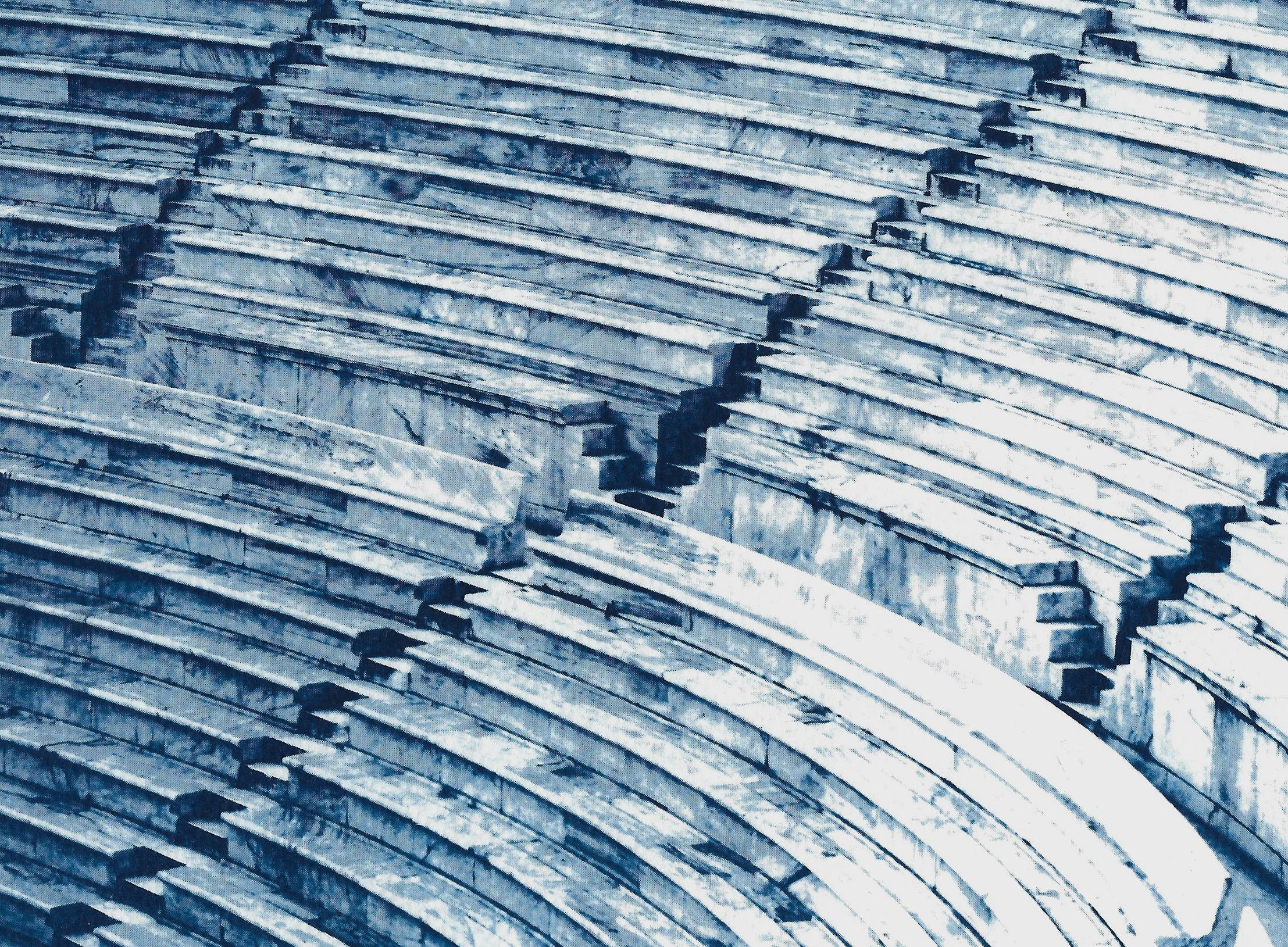 Diptych of Ancient Theatres, Handmade Cyanotype, Greek and Roman Architecture 1